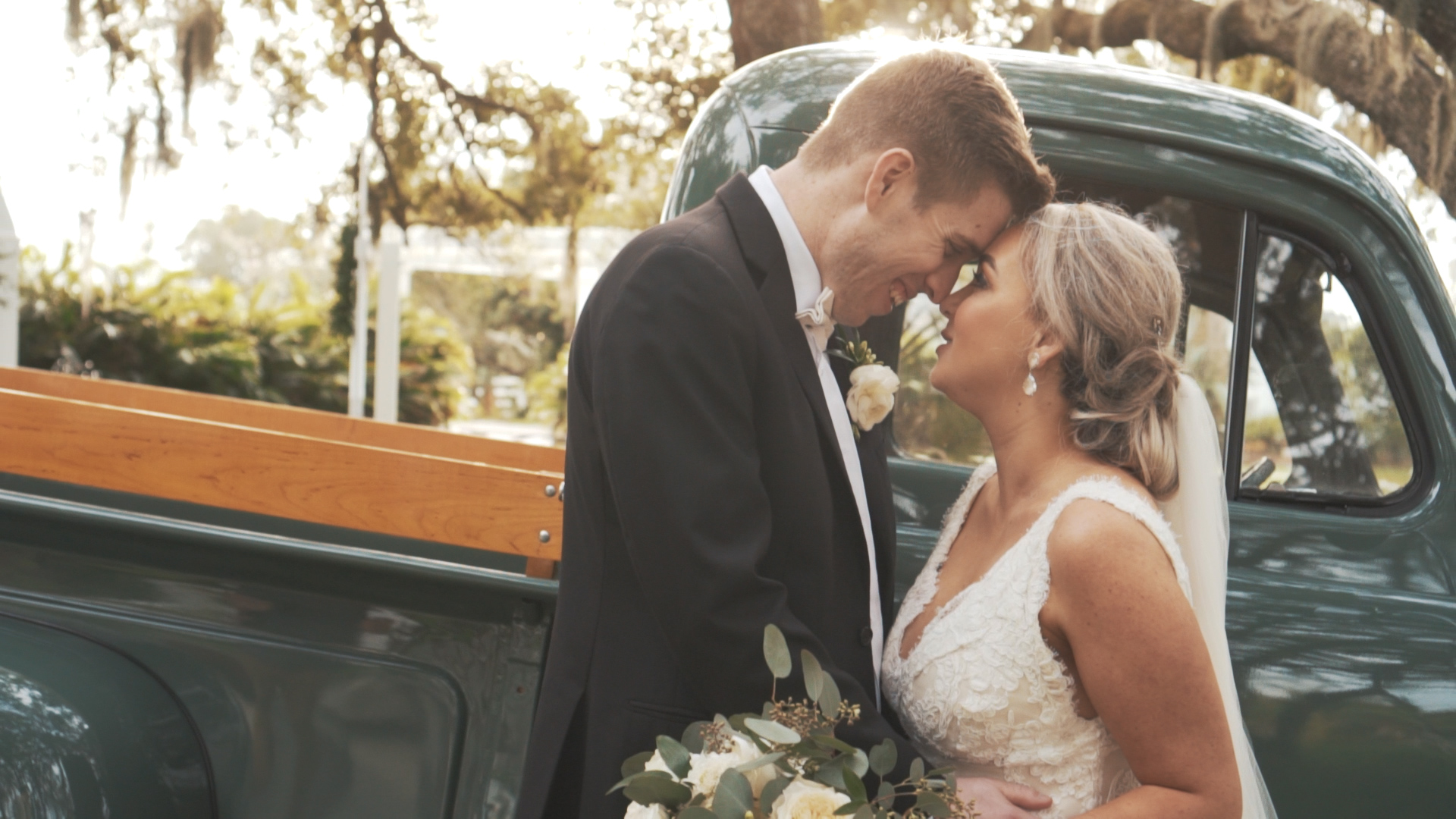 Bride and groom can't stop smiling after tropical wedding ceremony!