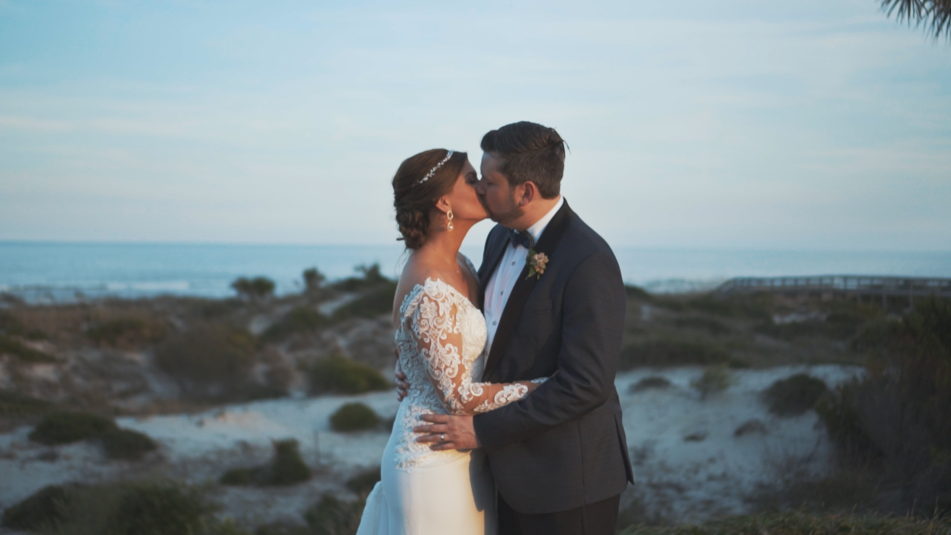 Bride and groom can't stop smiling after tropical wedding ceremony!