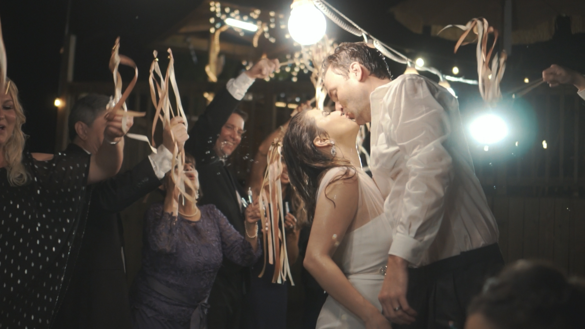 Bride and groom can't stop smiling after tropical wedding ceremony!