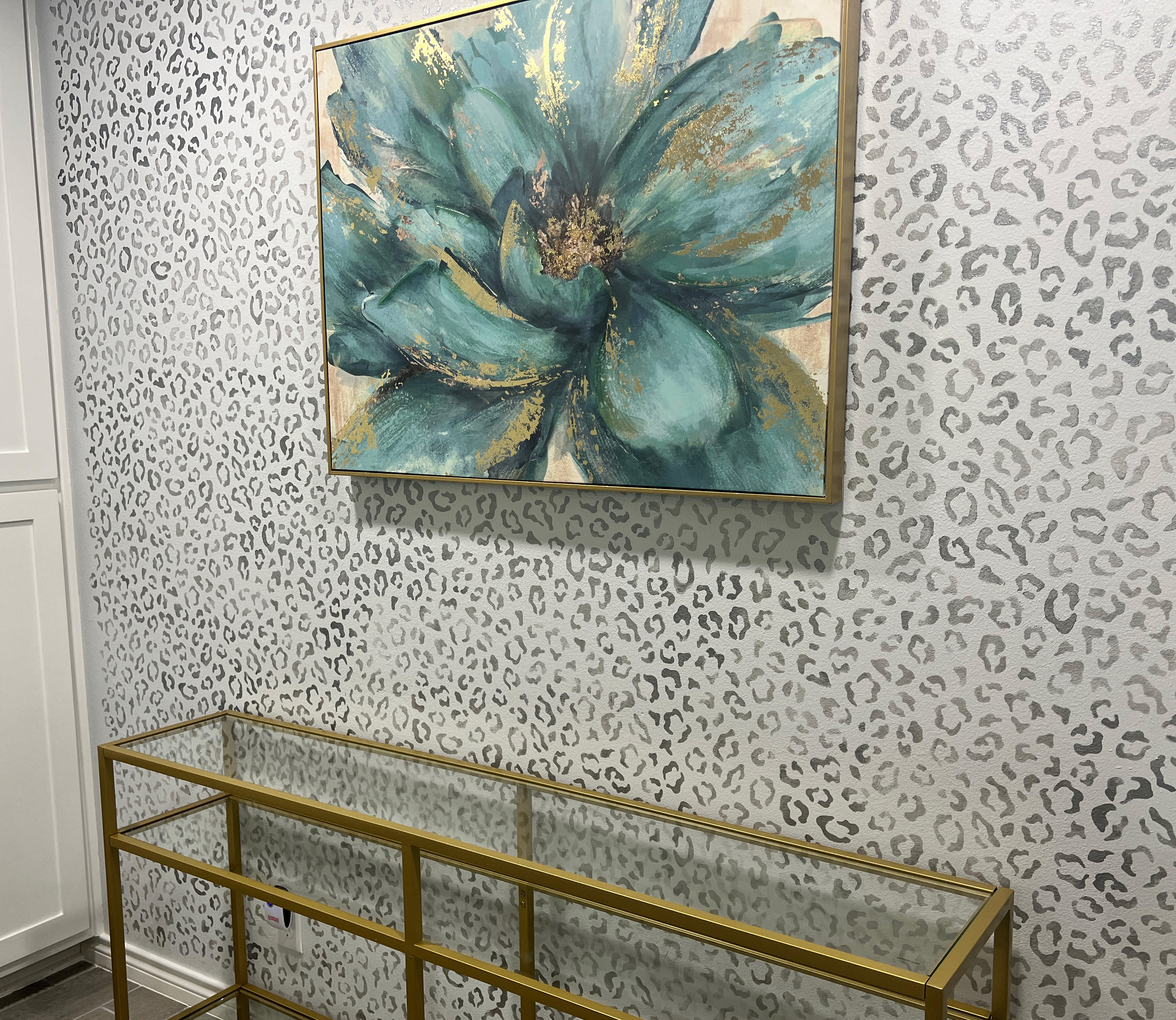 Dark Teal Moroccan stenciled accent wall