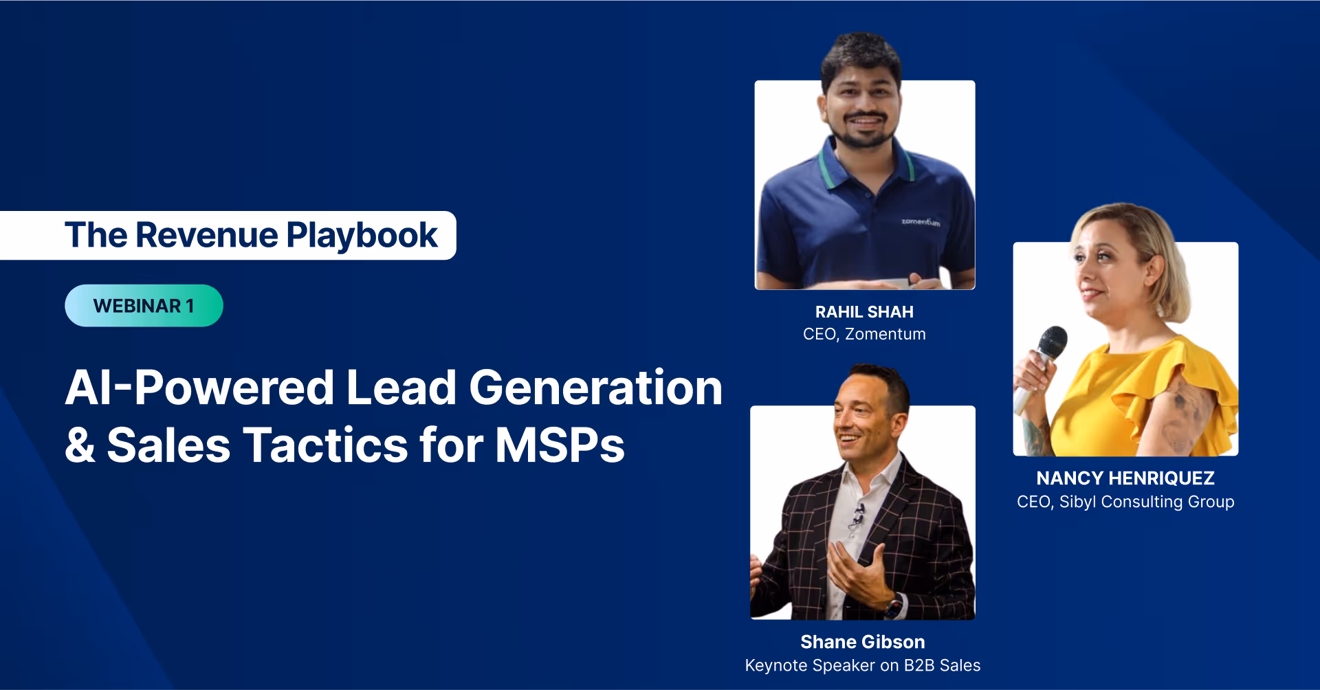 Speakers from the webinar "AI-Powered Lead Generation Sales and Tactics" sharing insights for MSPs