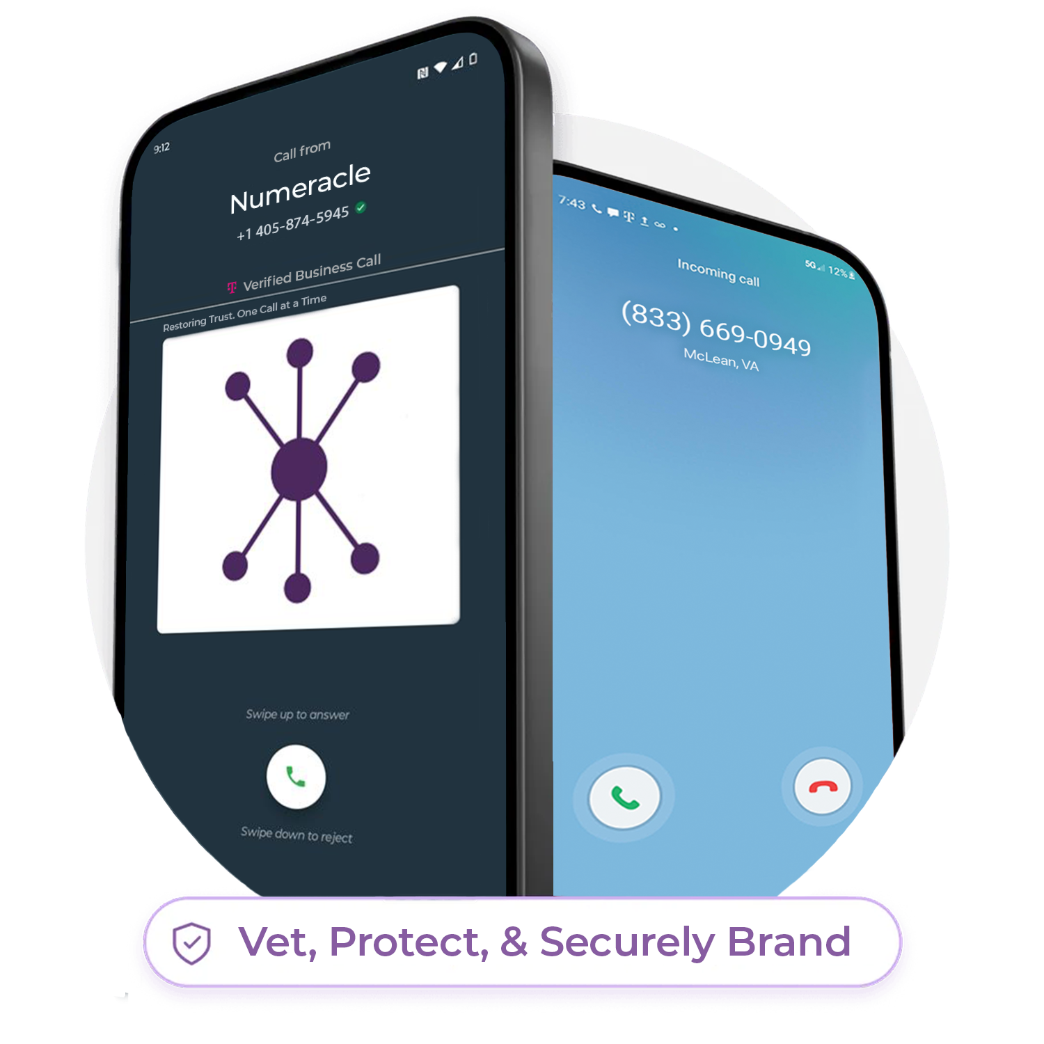 Real screenshots of Numeracle sVIP branded calls on Android and Number Reputation on iOS
