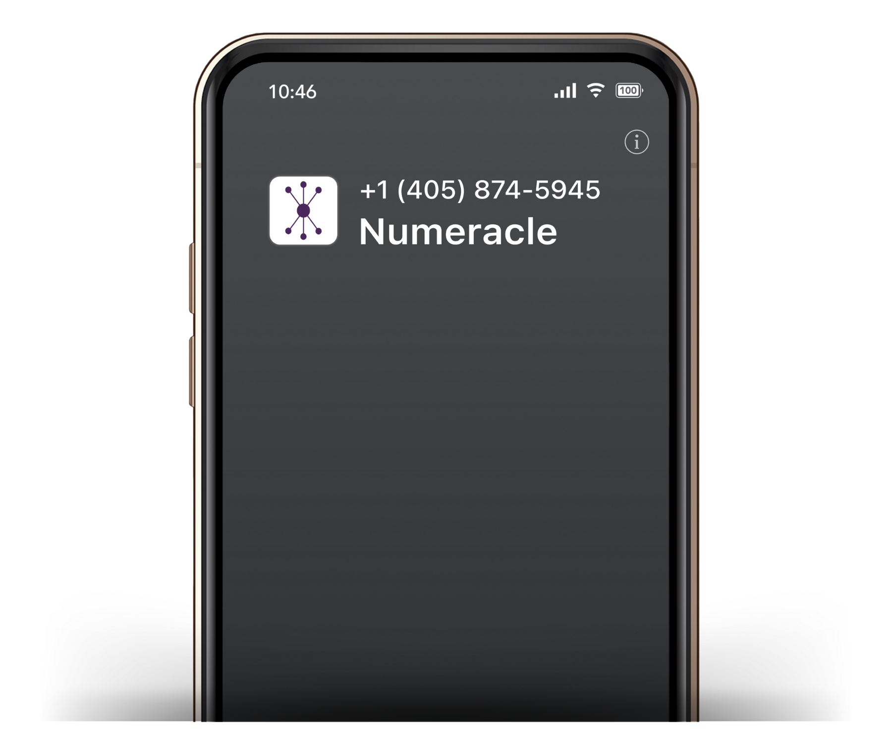 Real screenshot of a BCID-enabled iOS 26 phone call with logo, delivered via Numeracle's sVIP solution to T-Mobile network on an Apple device
