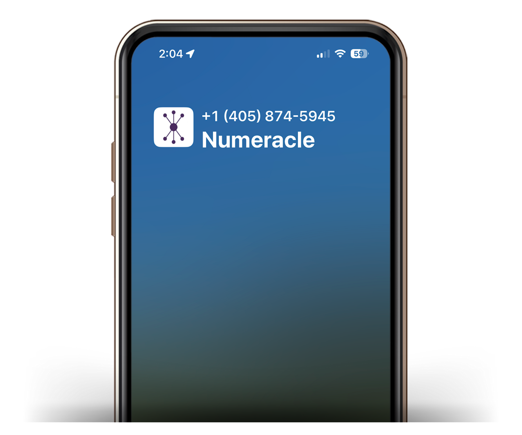Real screenshot of a BCID-enabled iOS 26 phone call with logo, delivered via Numeracle's sVIP solution to Verizon network on an Apple device
