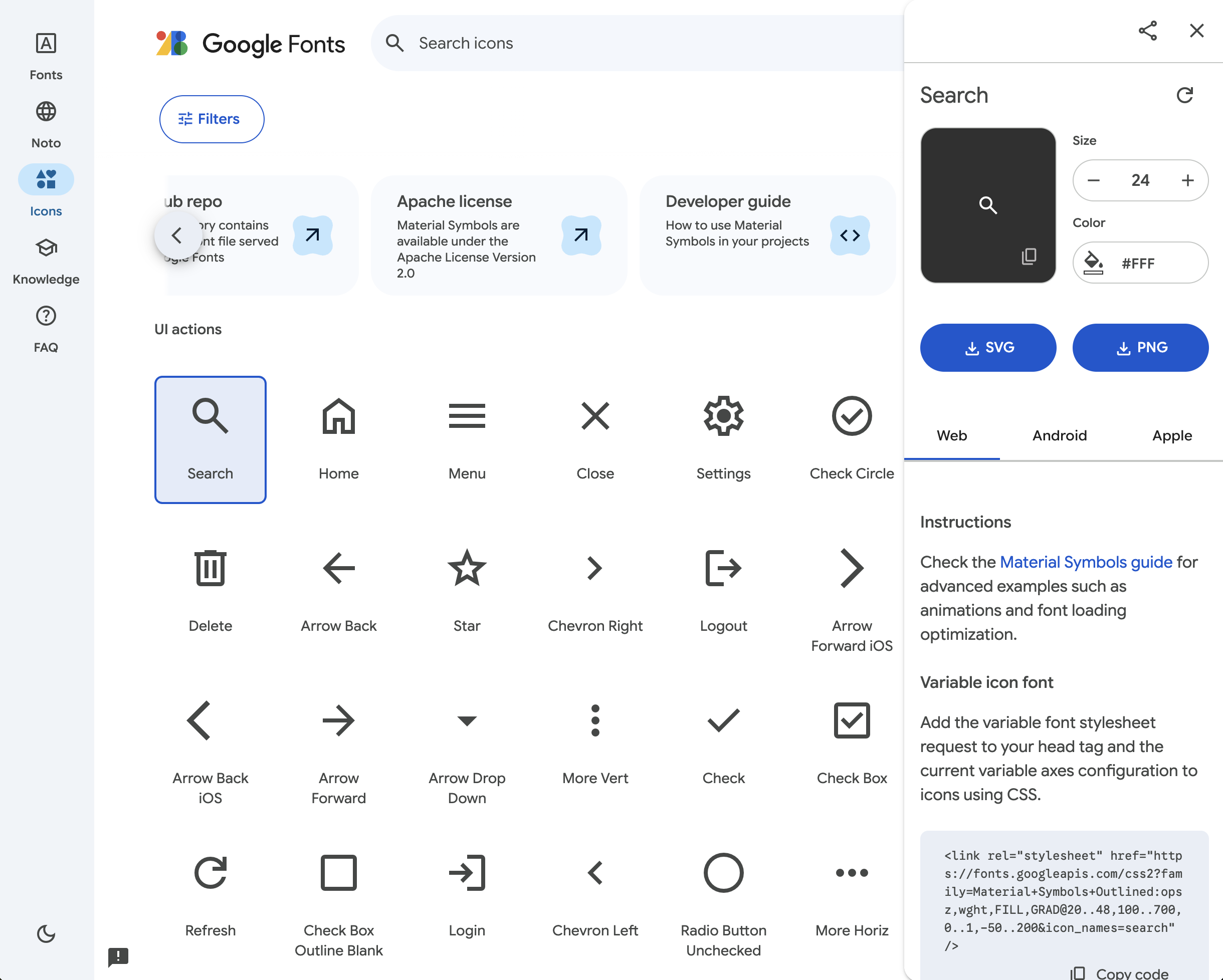 How to copy Material Icons font