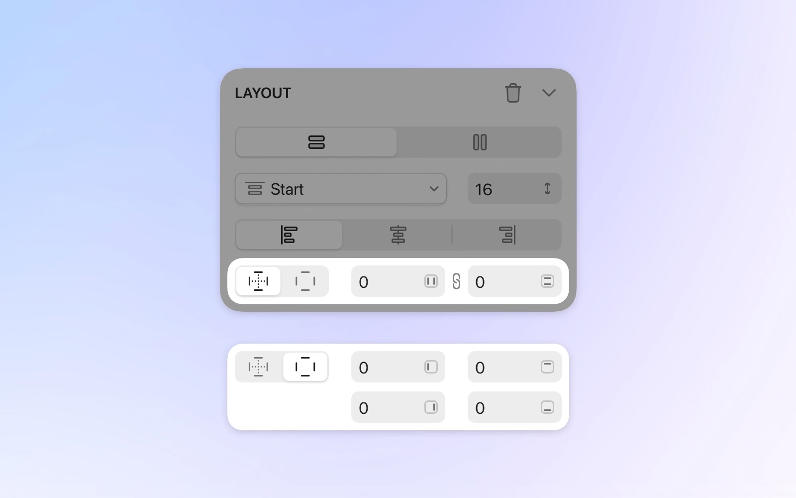 Stacks layout settings