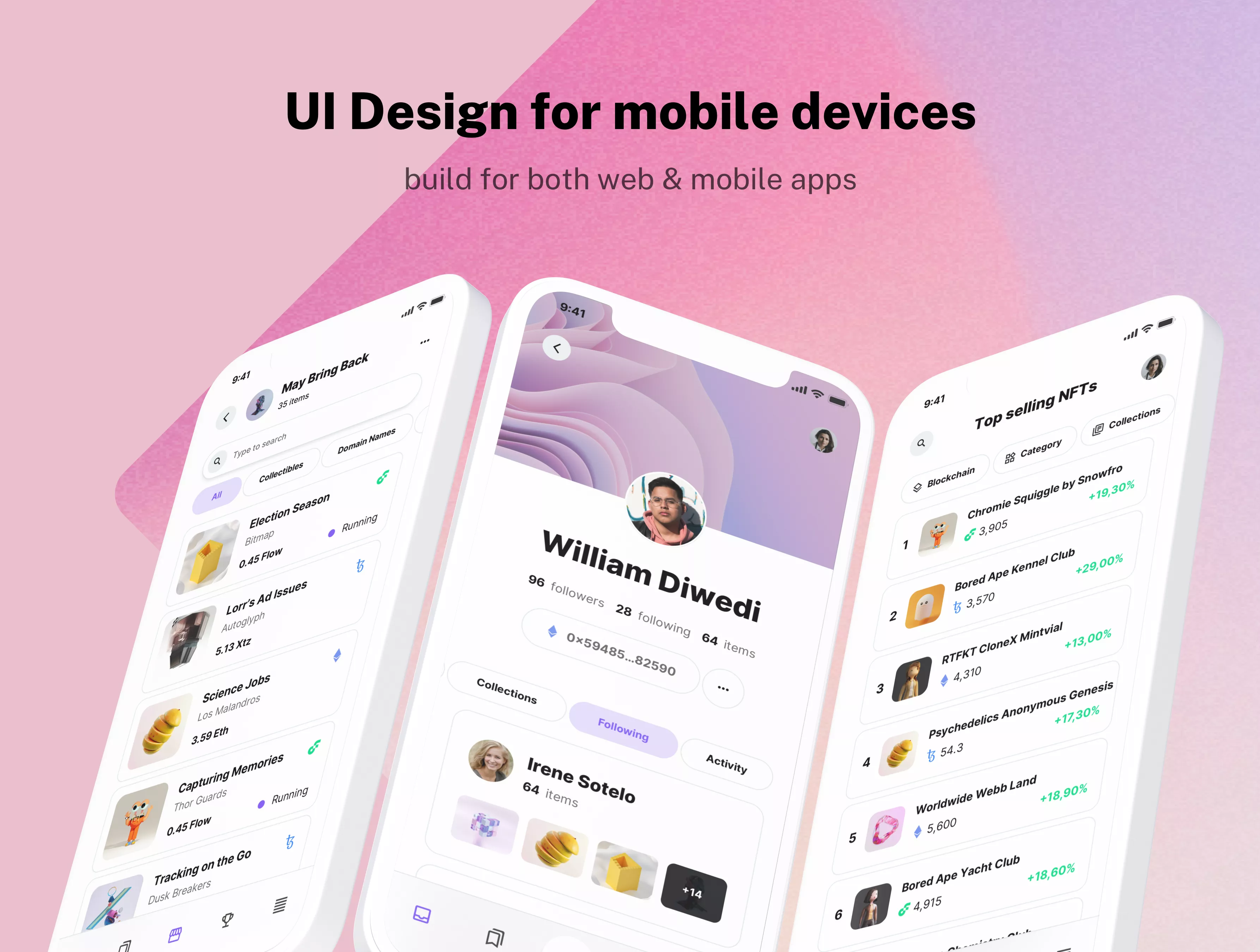 Mobile App template design for NFT Marketplaces