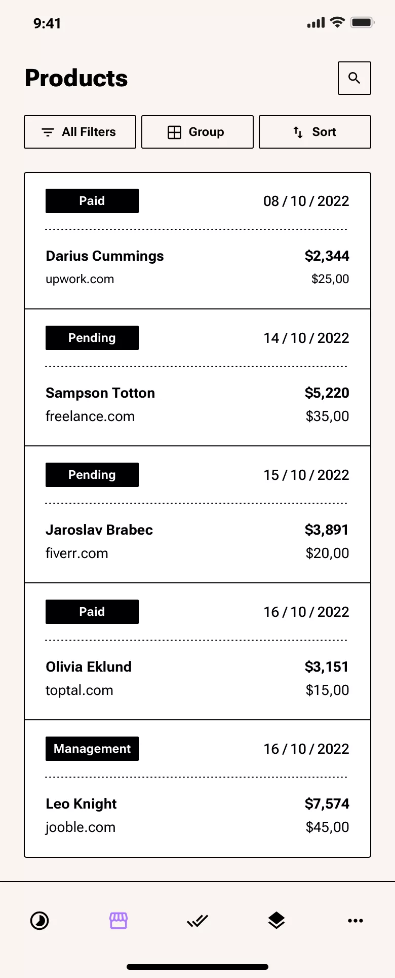 Neo-brutalism Mobile CRM app design