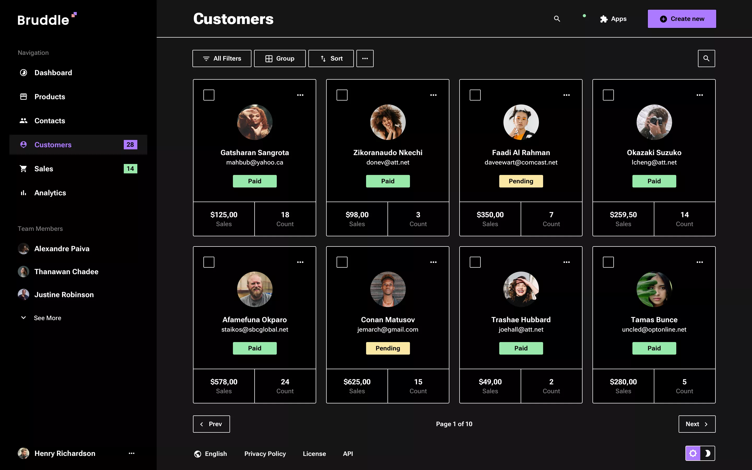 Contacts list design