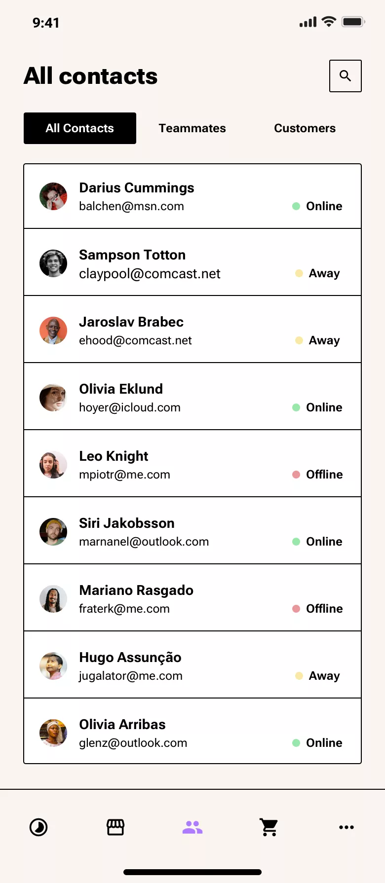 Contacts list design
