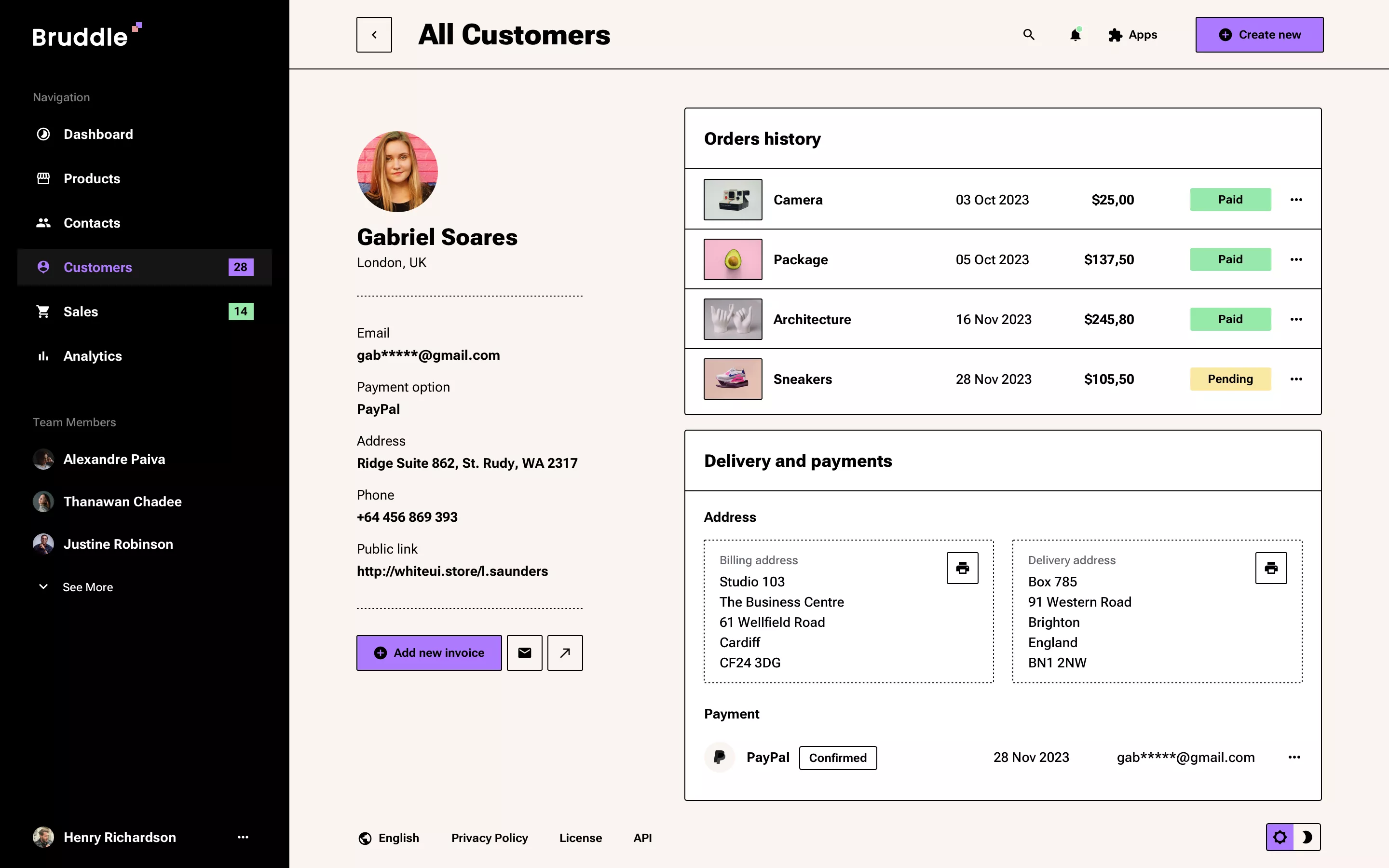 Customers list design