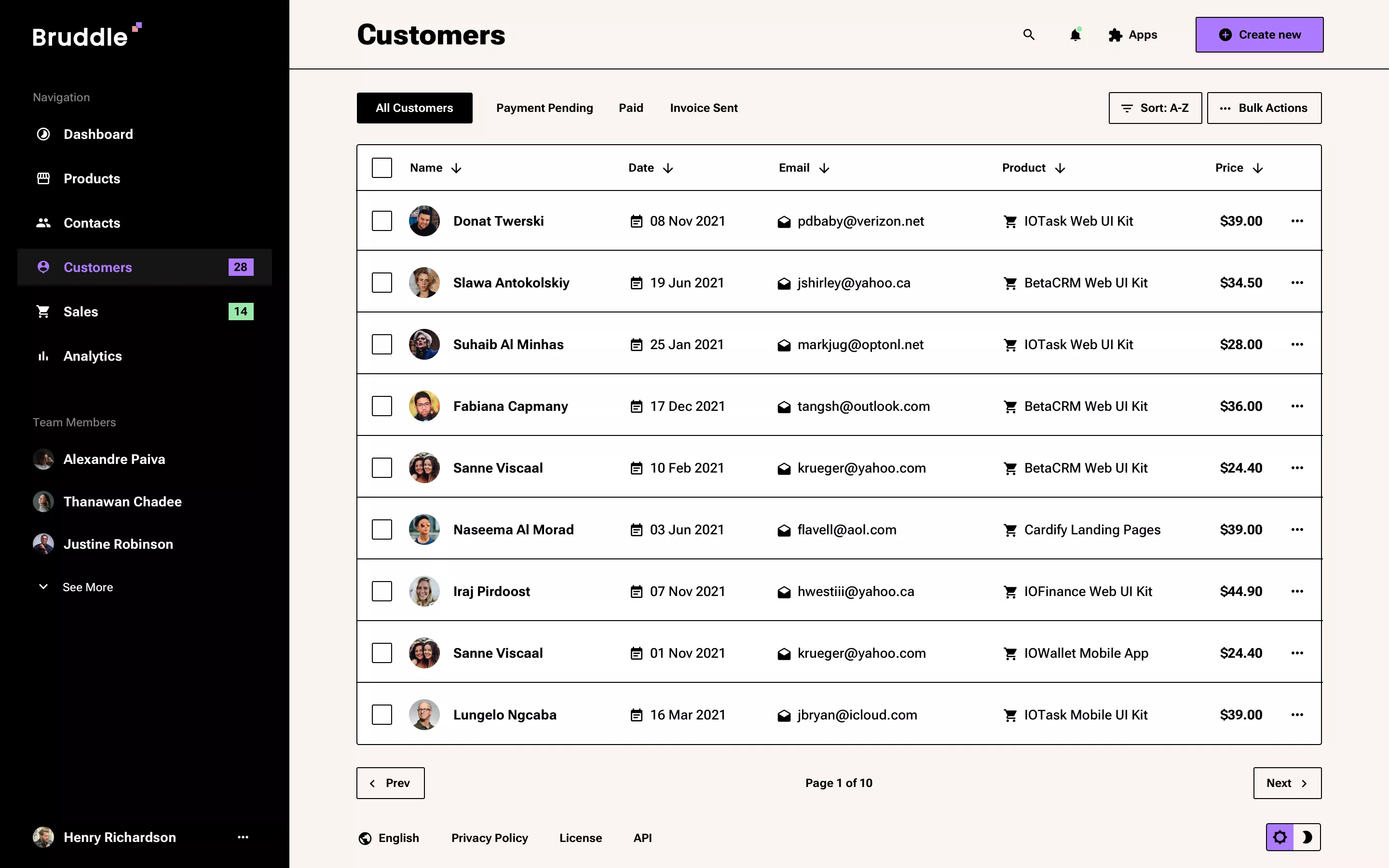 Customers list design