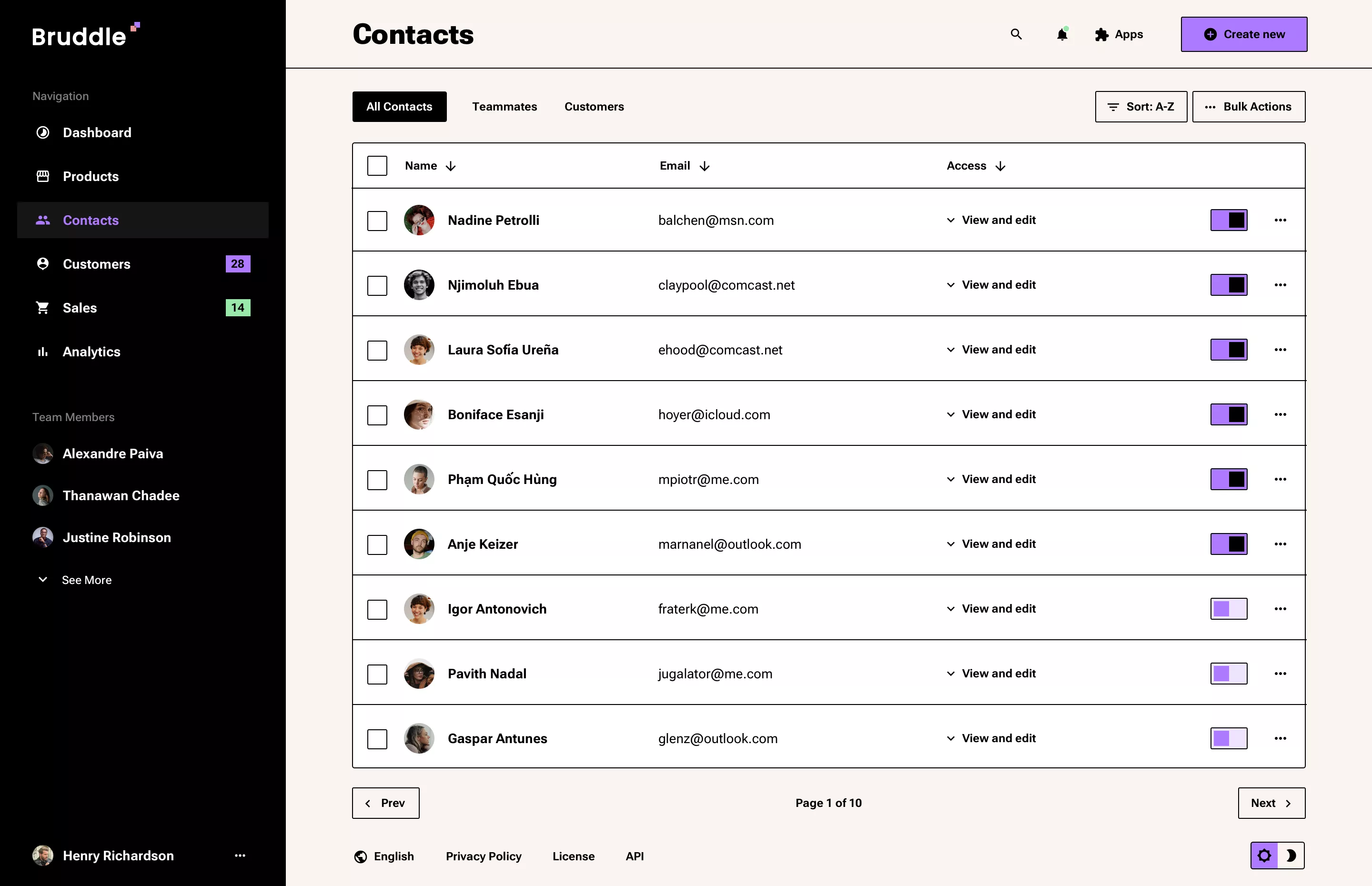 Customers list design