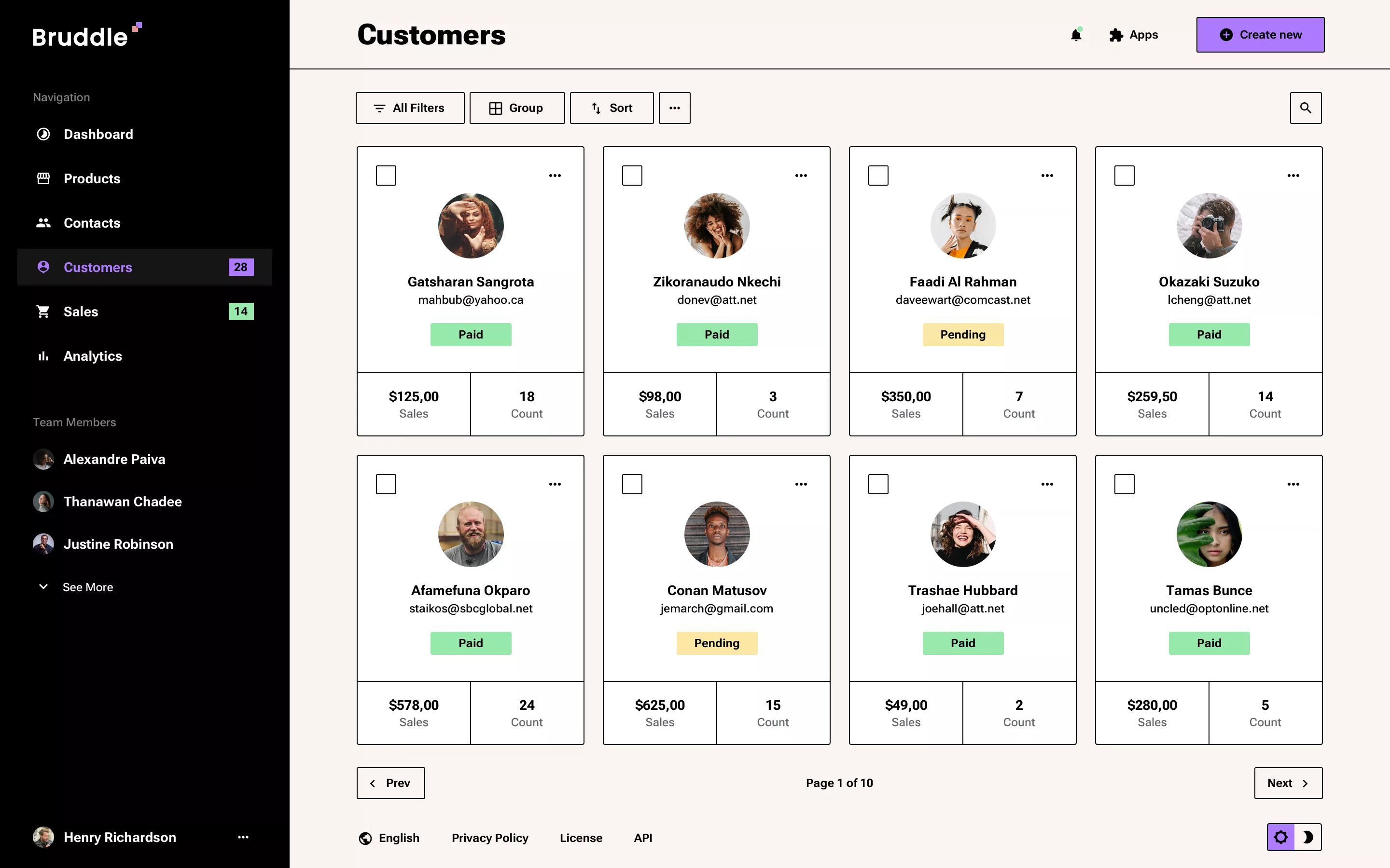 Customers list design