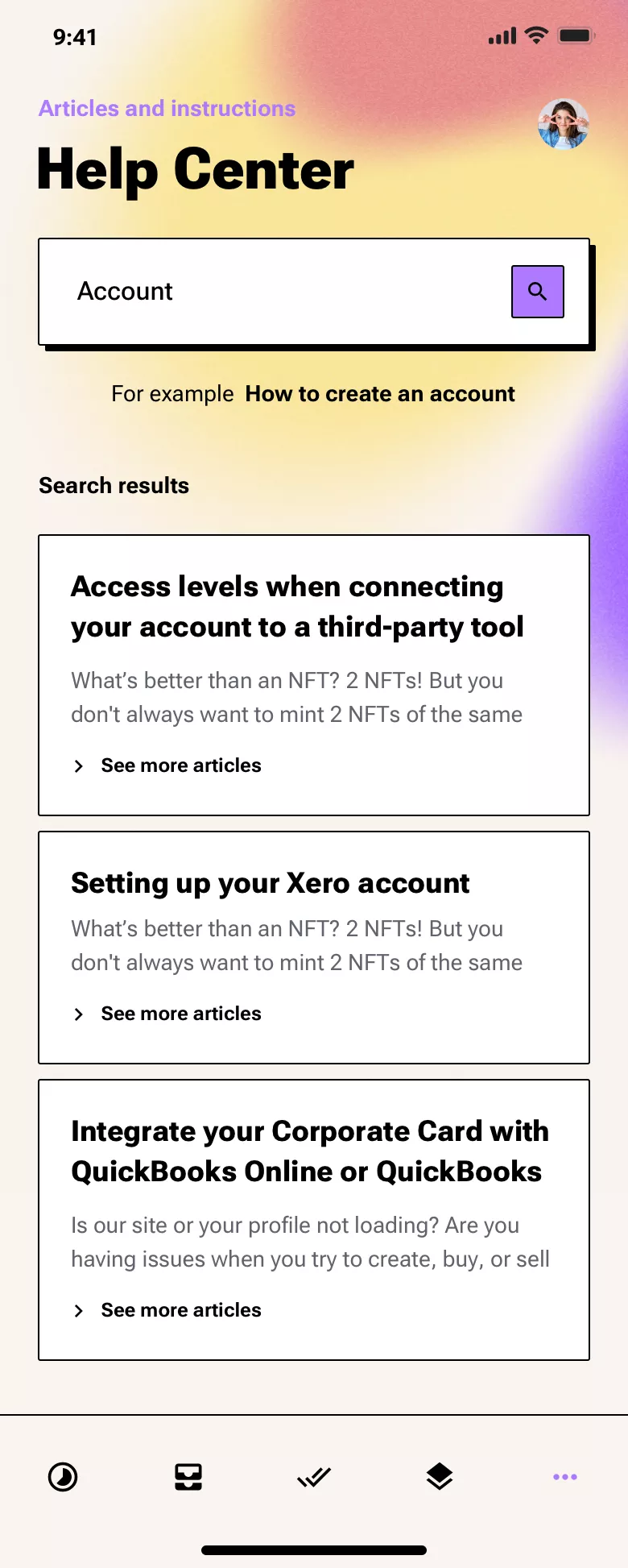 Neo-brutalism help center page design
