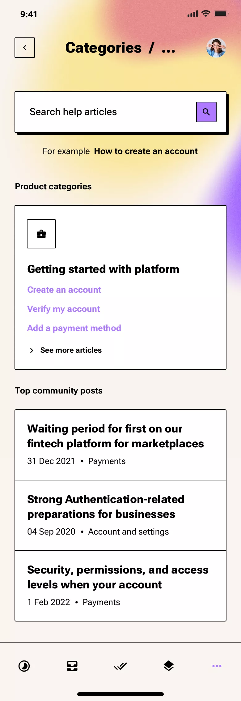 Neo-brutalism help center page design