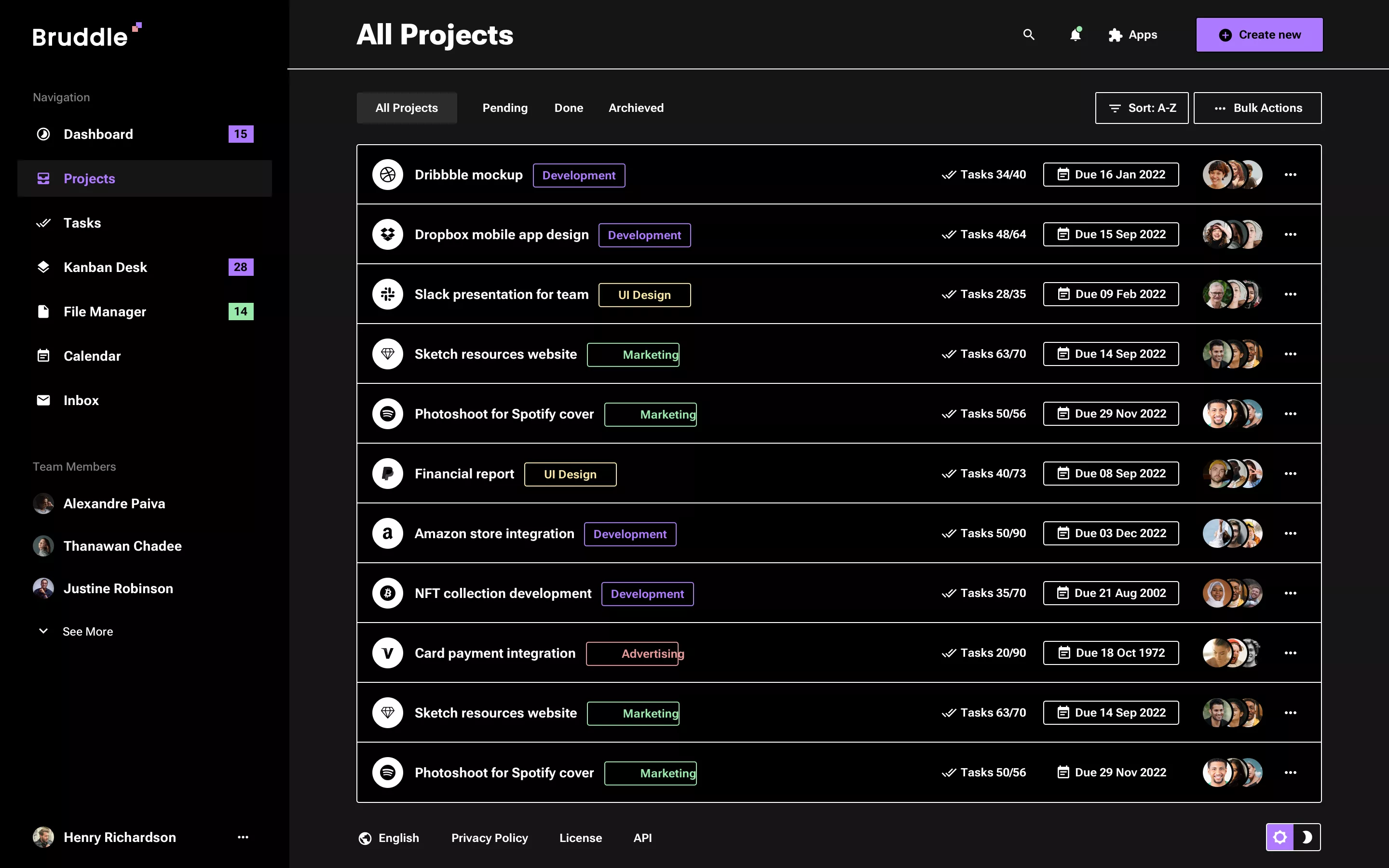 Neo-brutalism Project Management App Dark UI Design