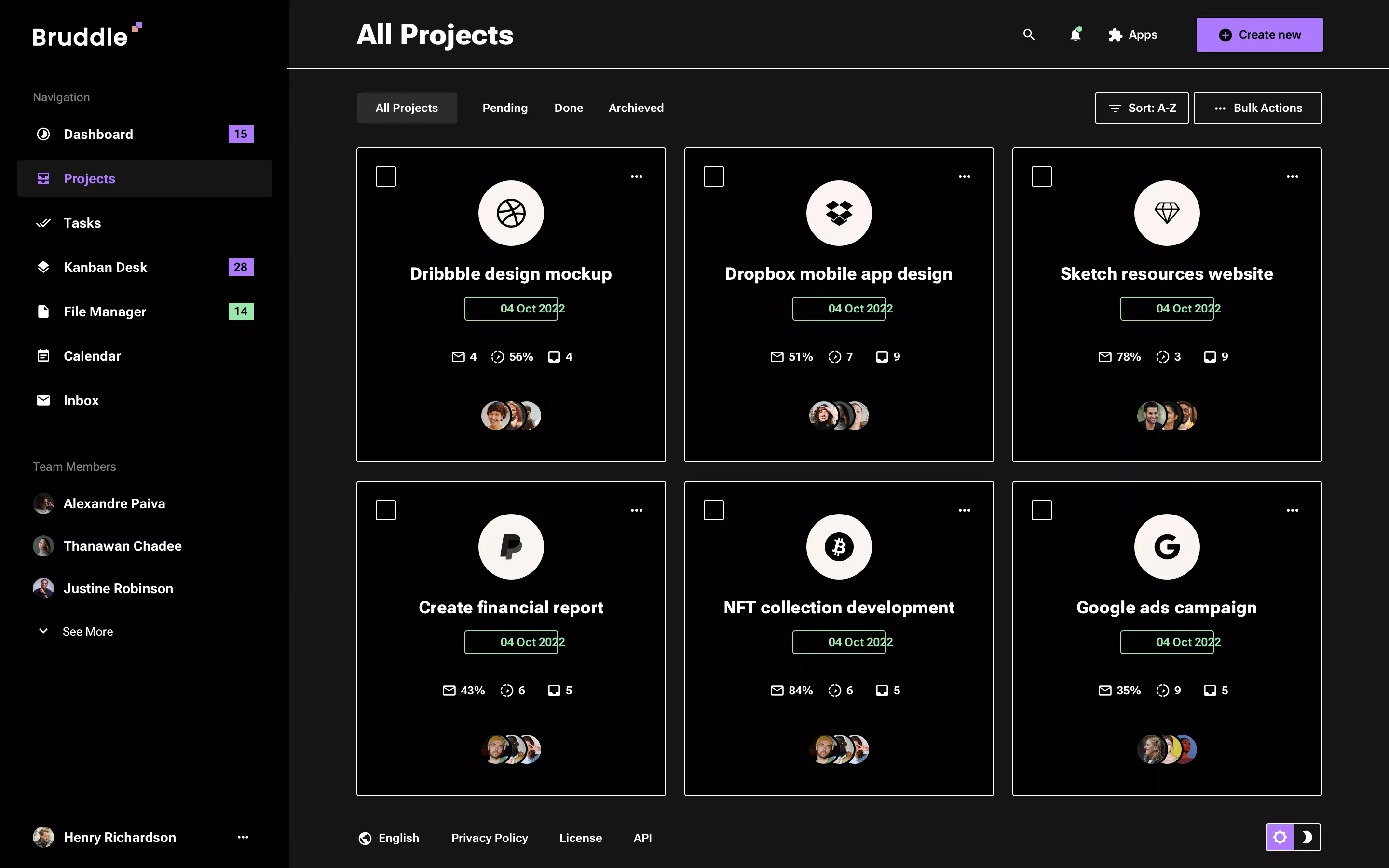 Neo-brutalism Project Management App Dark UI Design