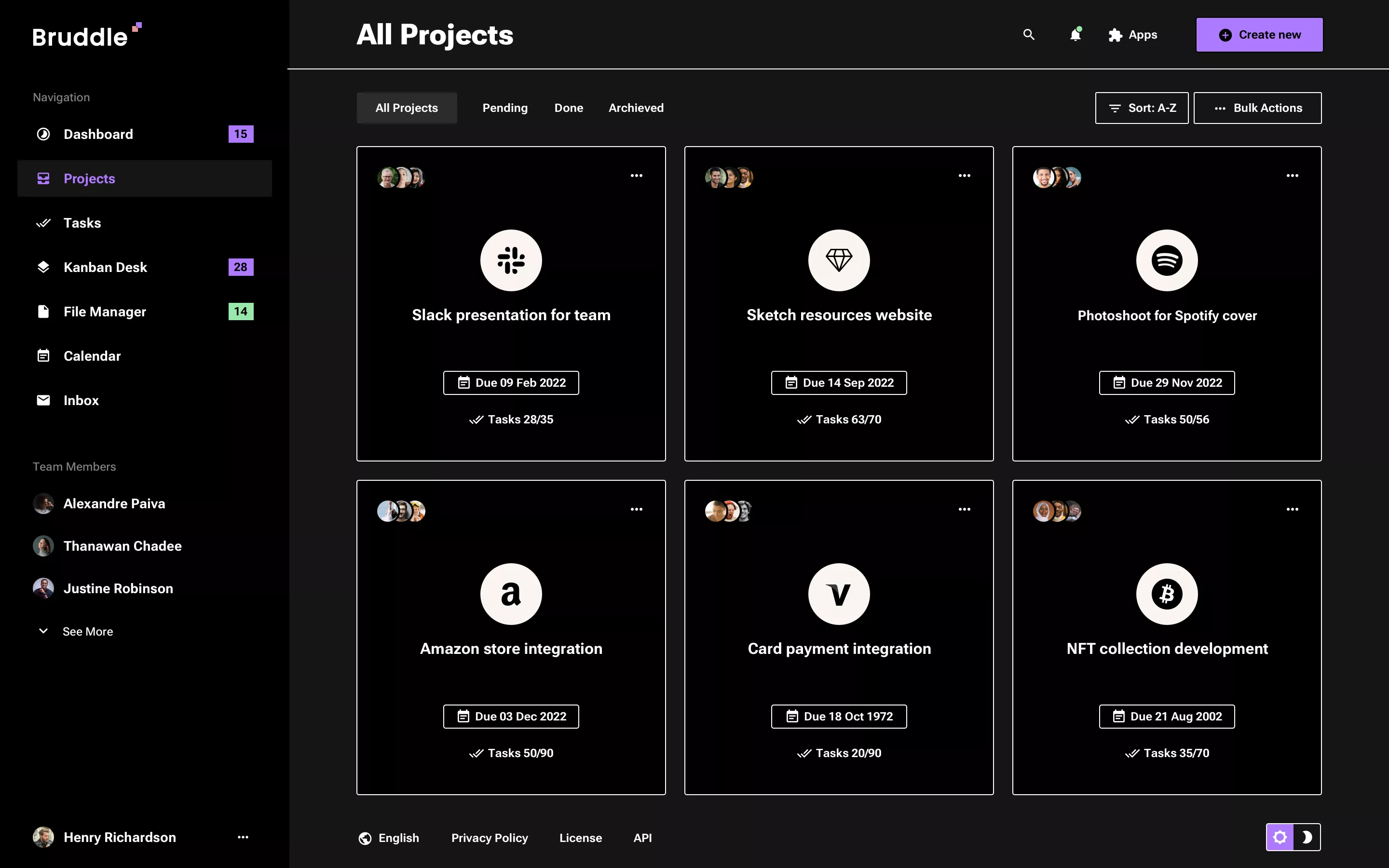 Neo-brutalism Project Management App Dark UI Theme