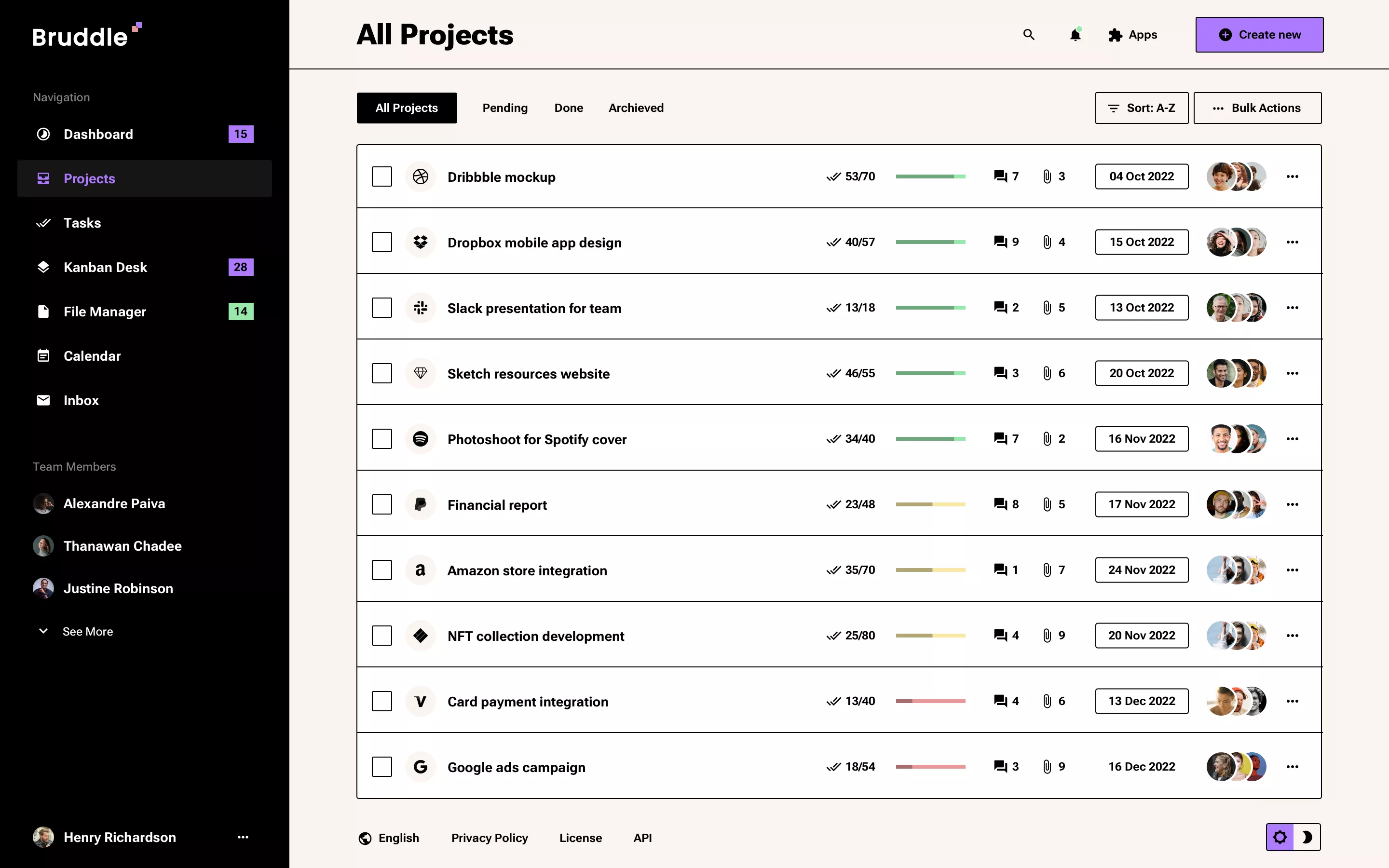 Neo-brutalism Projects list design