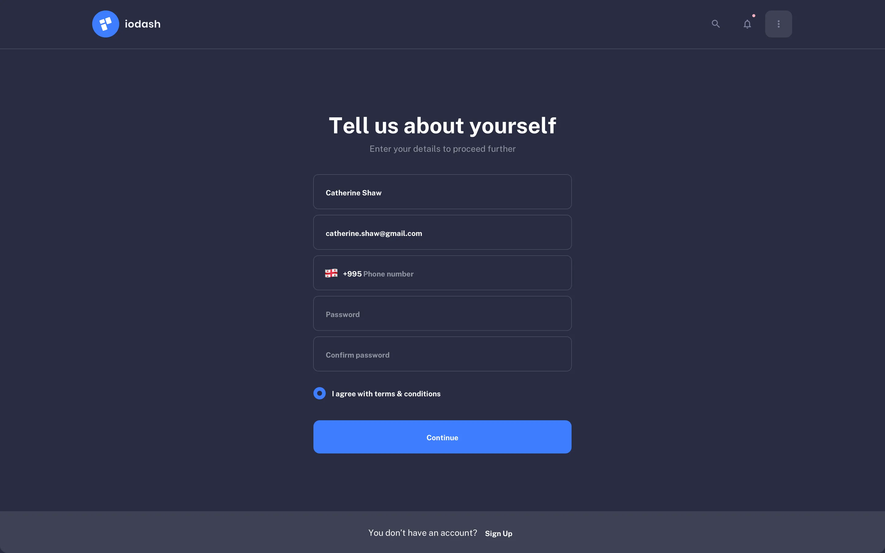 Register page UI design