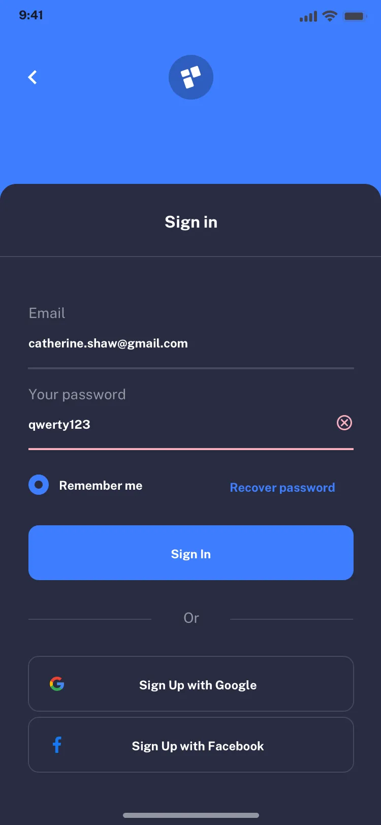 Register page UI design