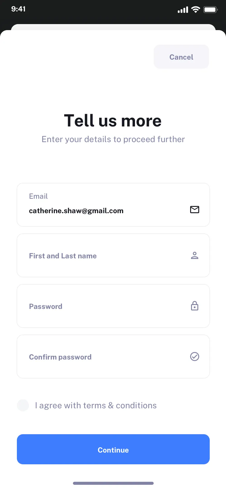 Register page UI design