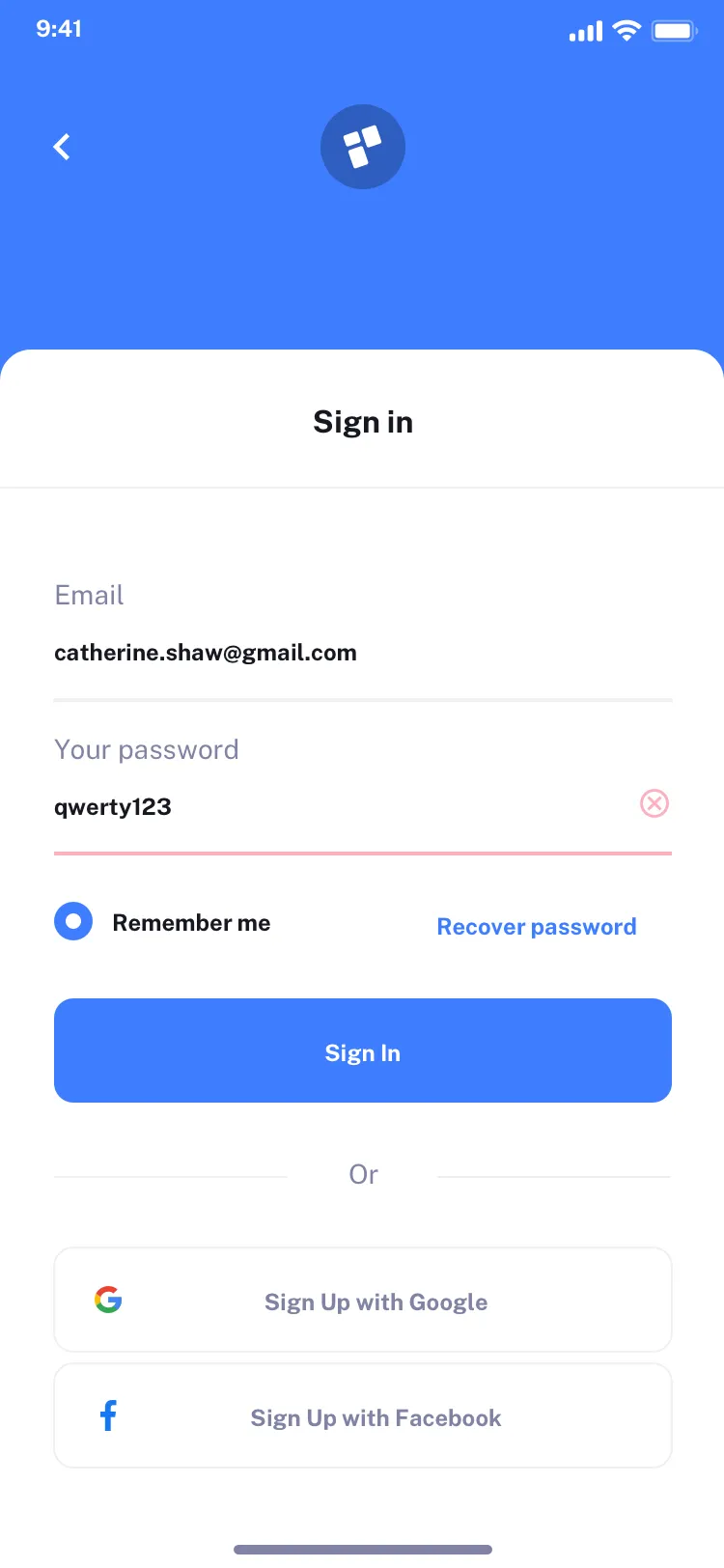 Register page UI design