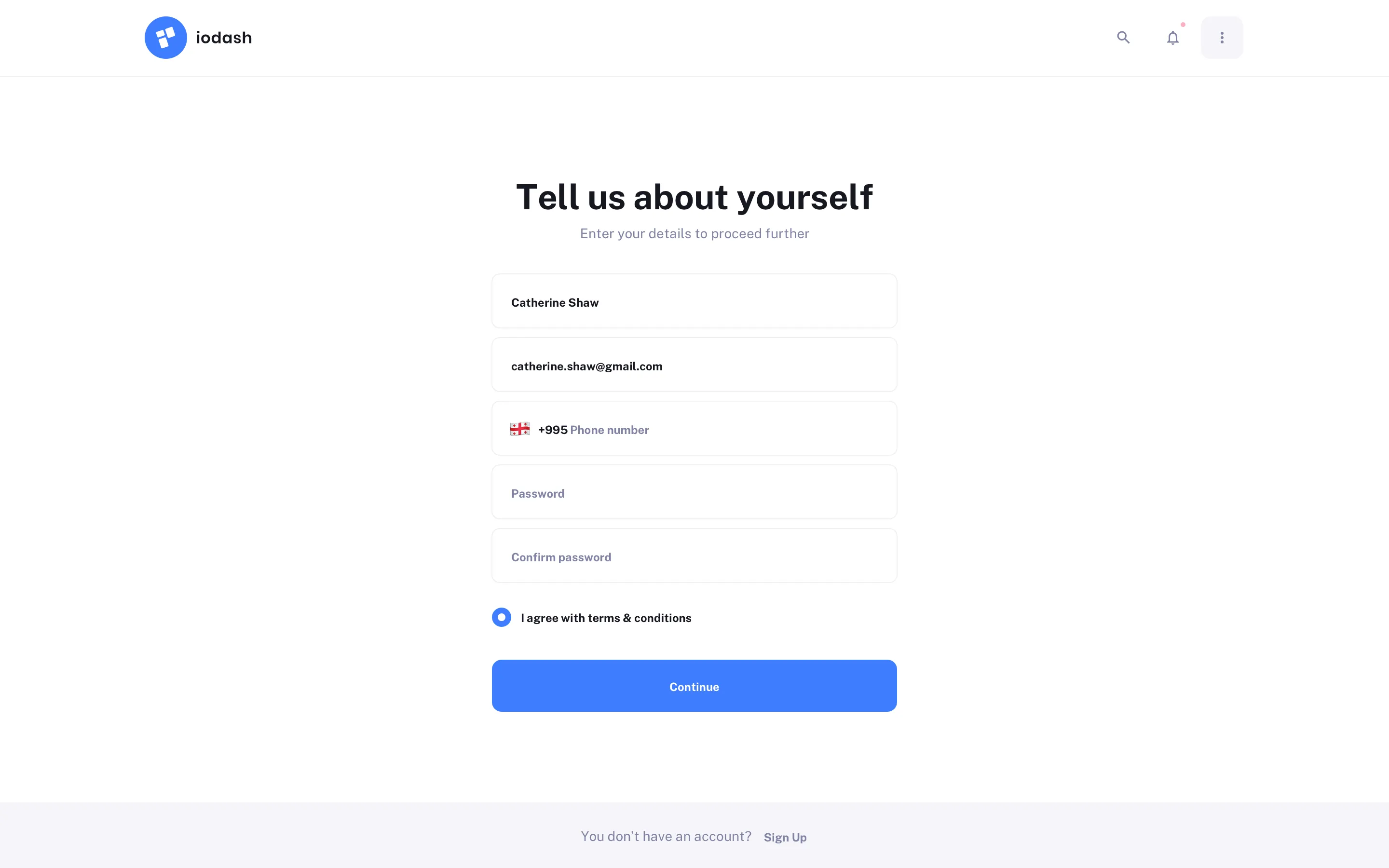 Sign Up page UI design