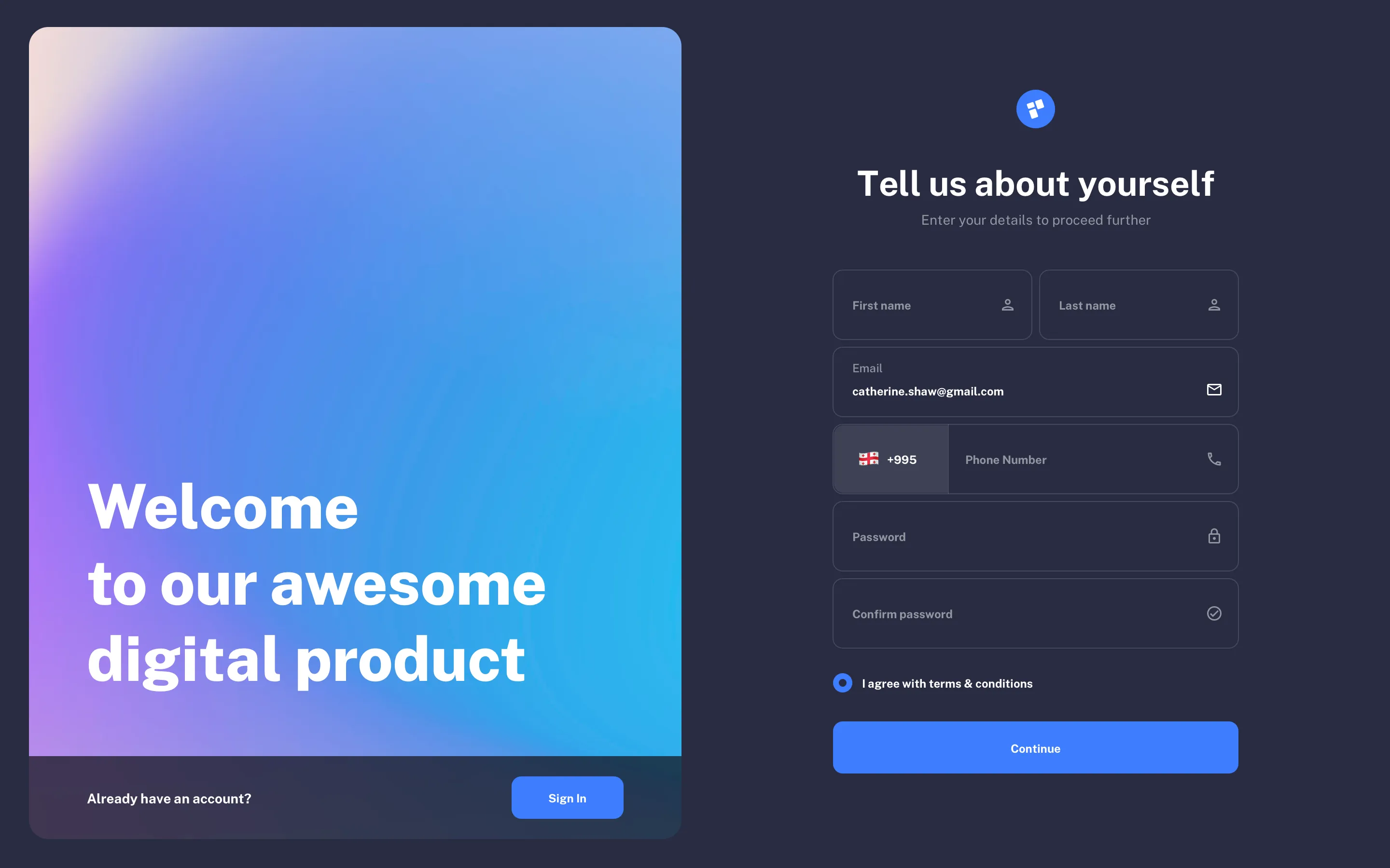 Sign Up page UI design