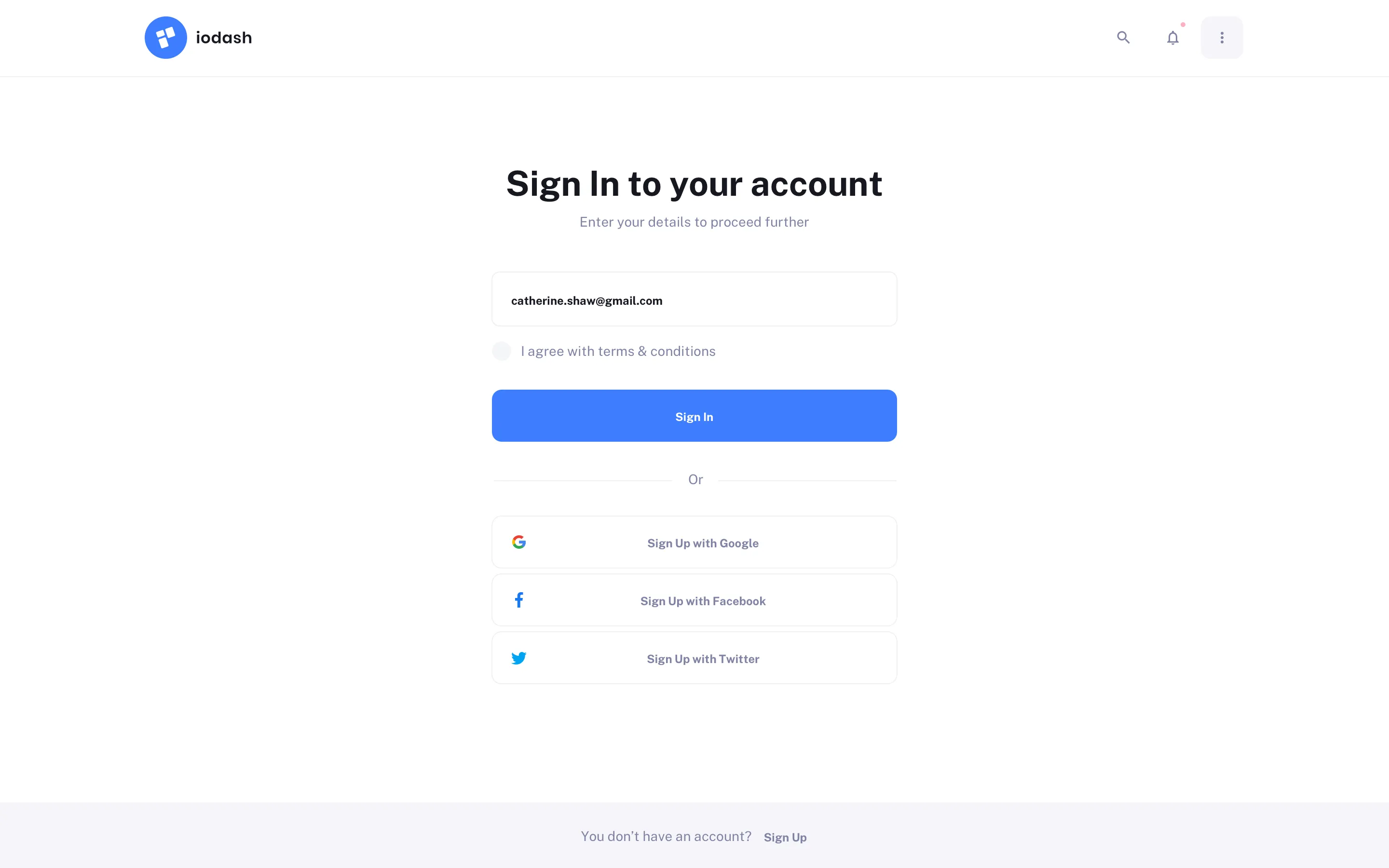 Sign In page UI design
