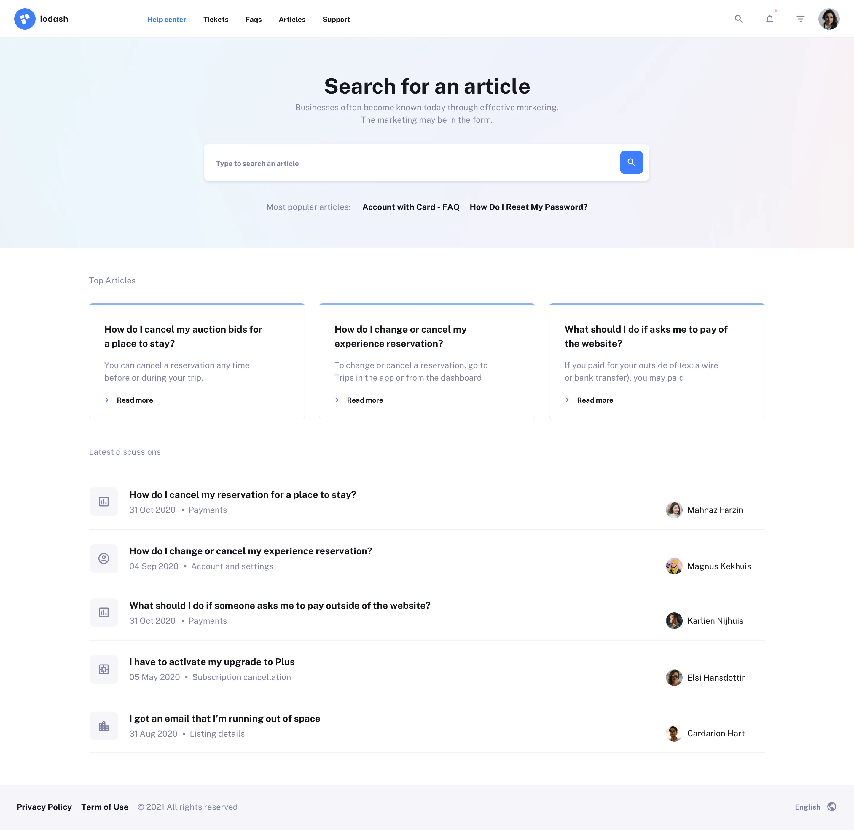 Help Center UI Design