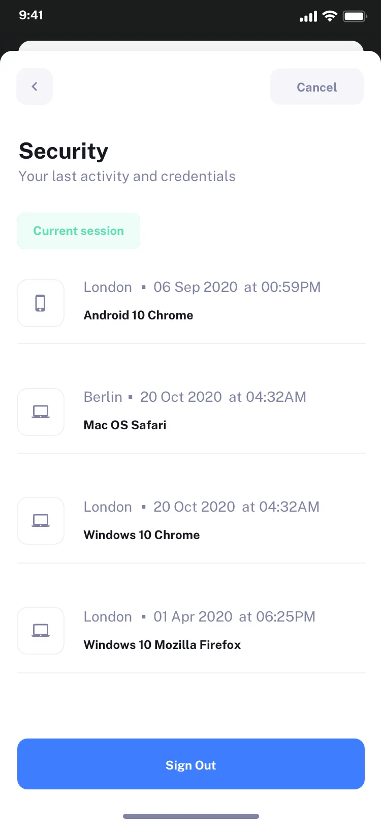 User profile mobile page design