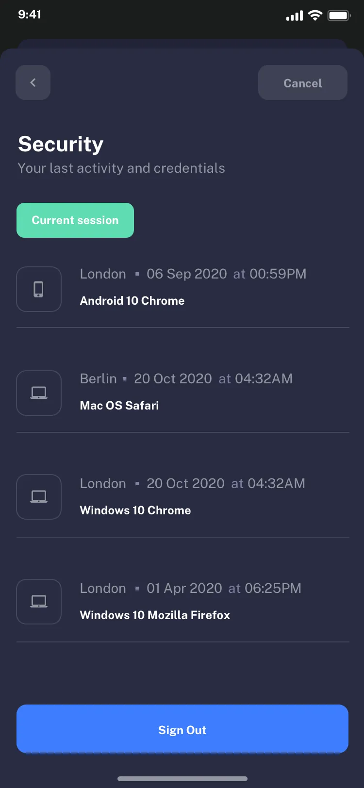 User profile mobile page design