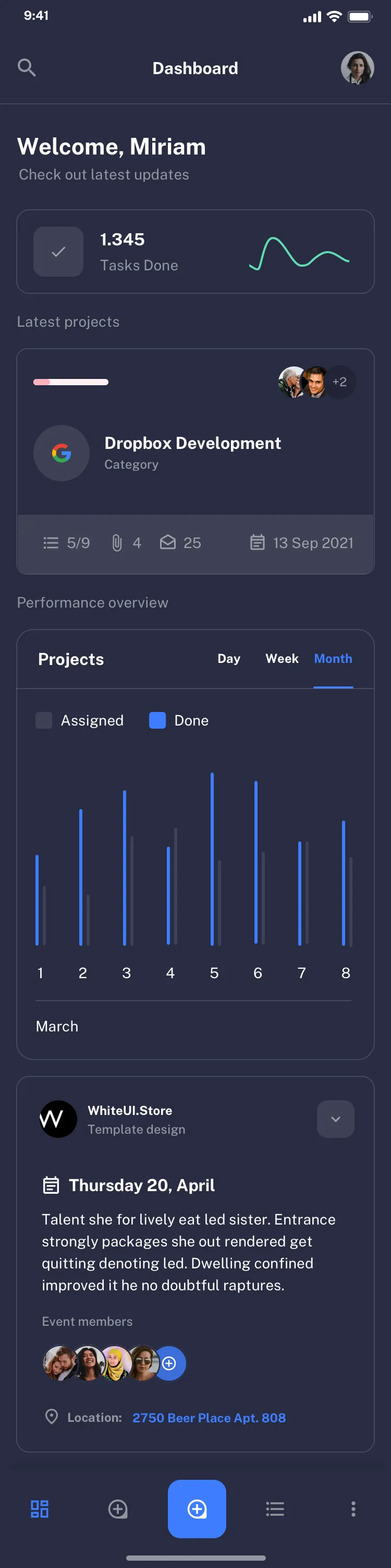 Mobile dashboard UI design