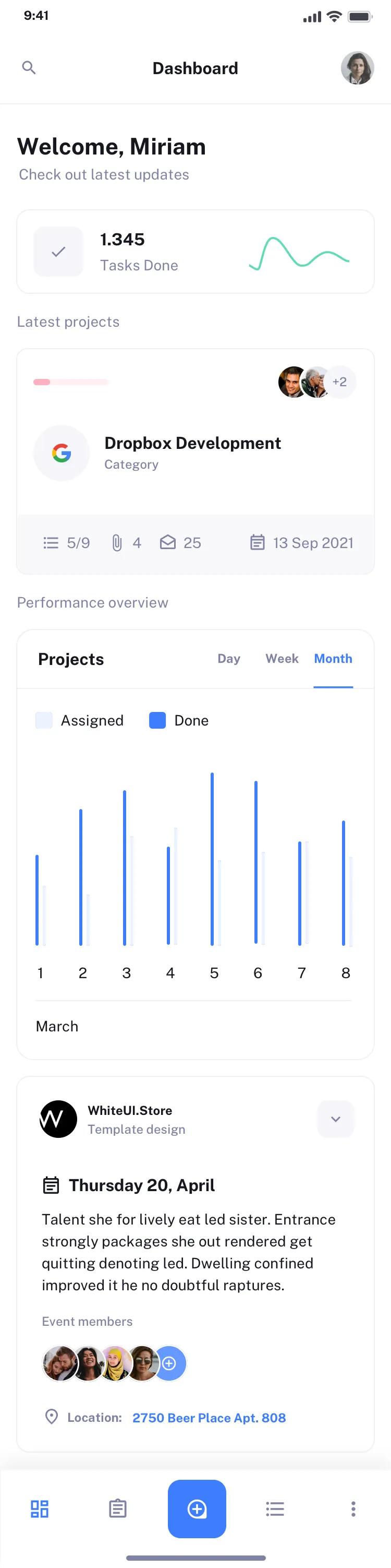 Mobile dashboard template