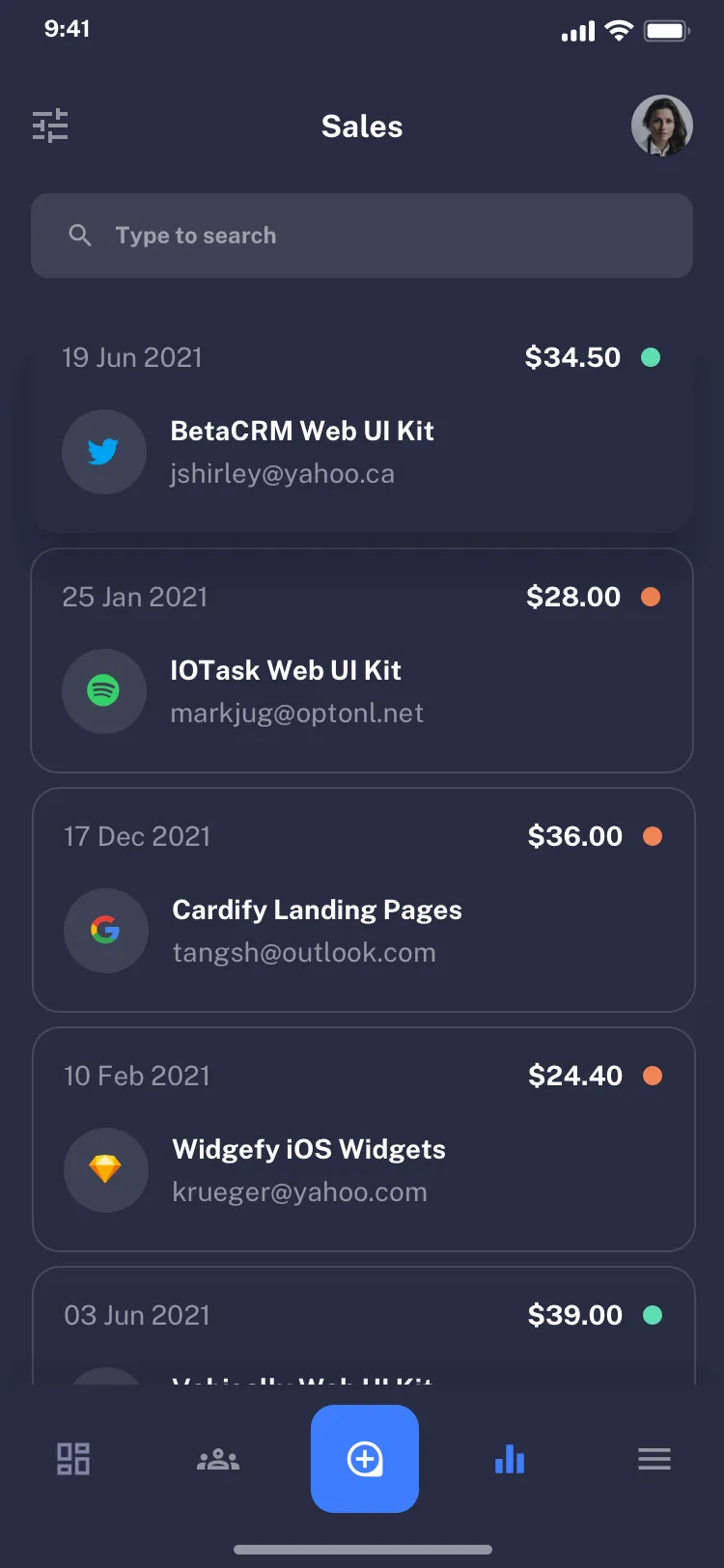 Mobile Sales List page
