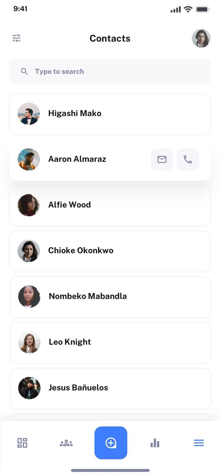 Mobile Customers List page