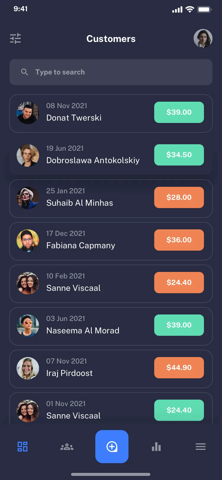 Mobile Sales List page
