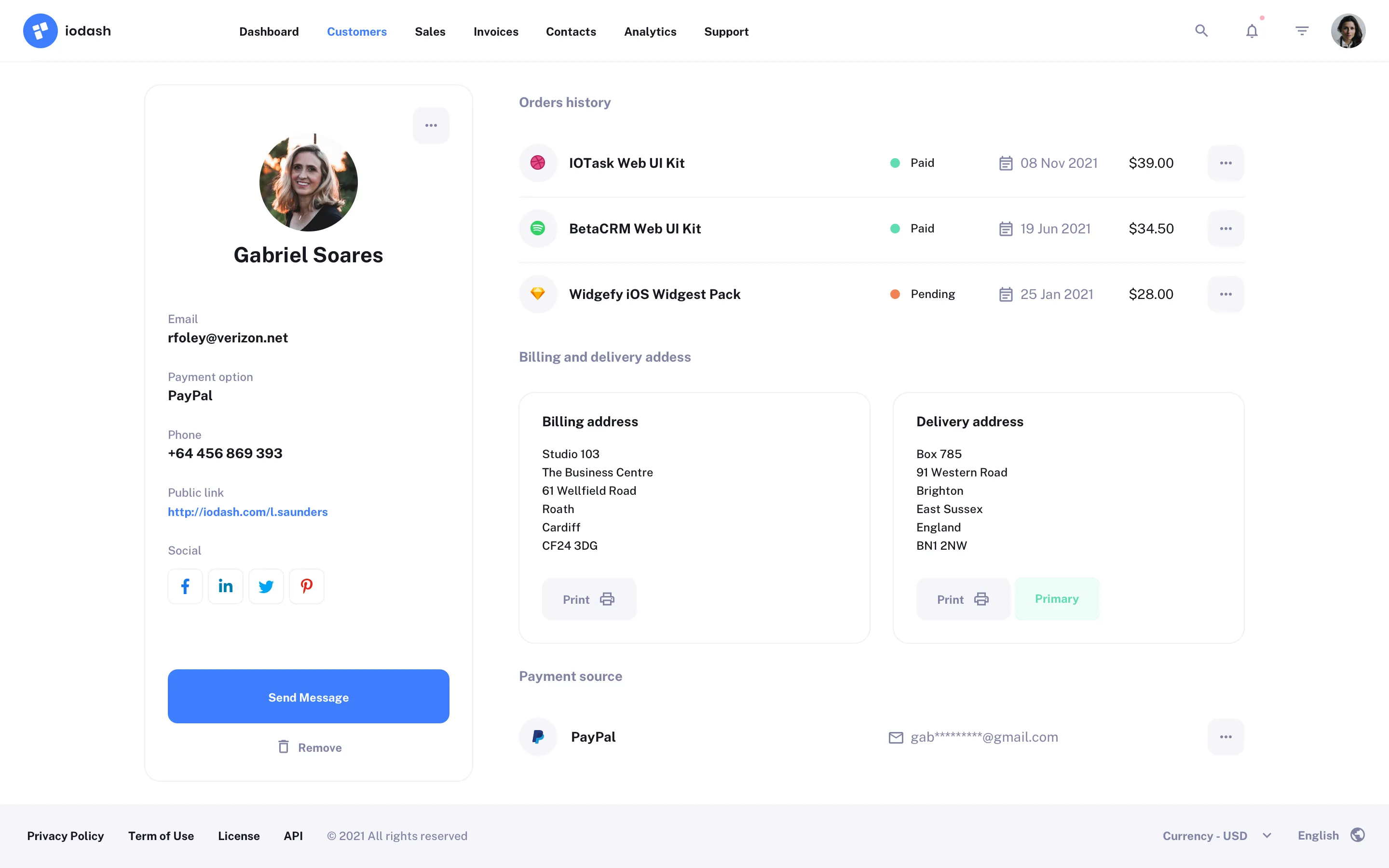 Customers list page design