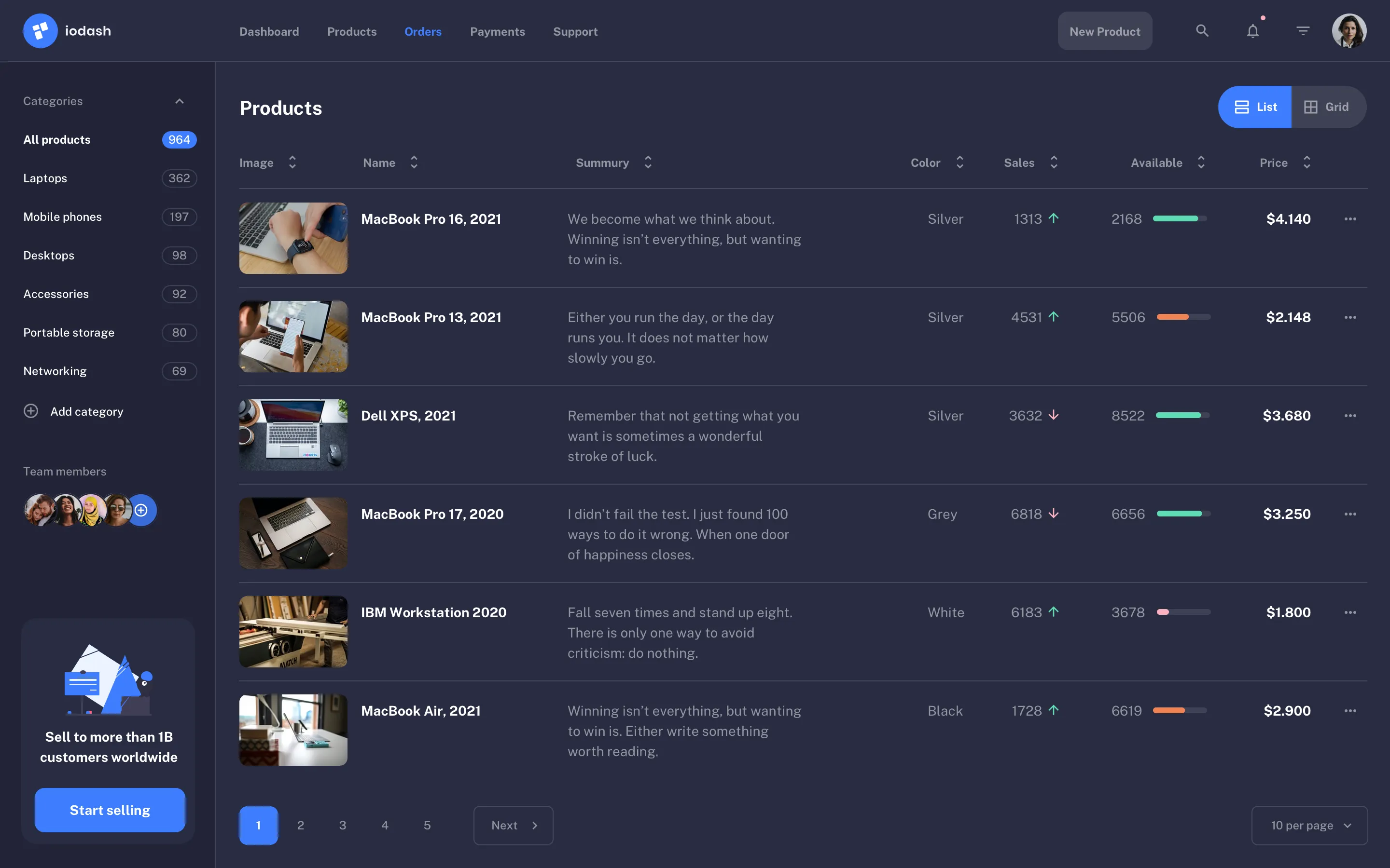 E-commerce web page design