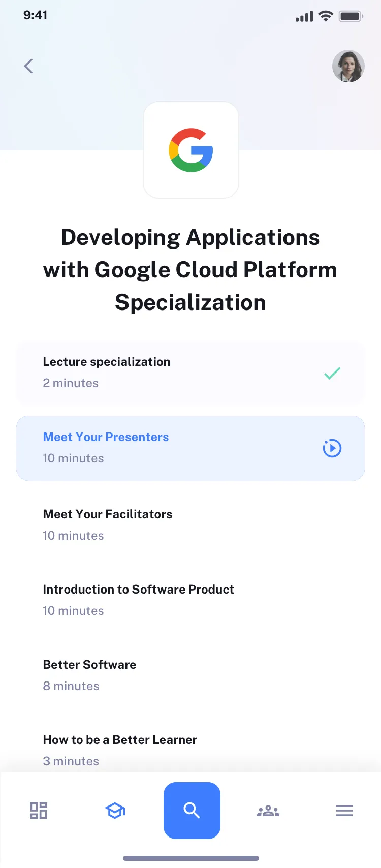 Mobile courses details design