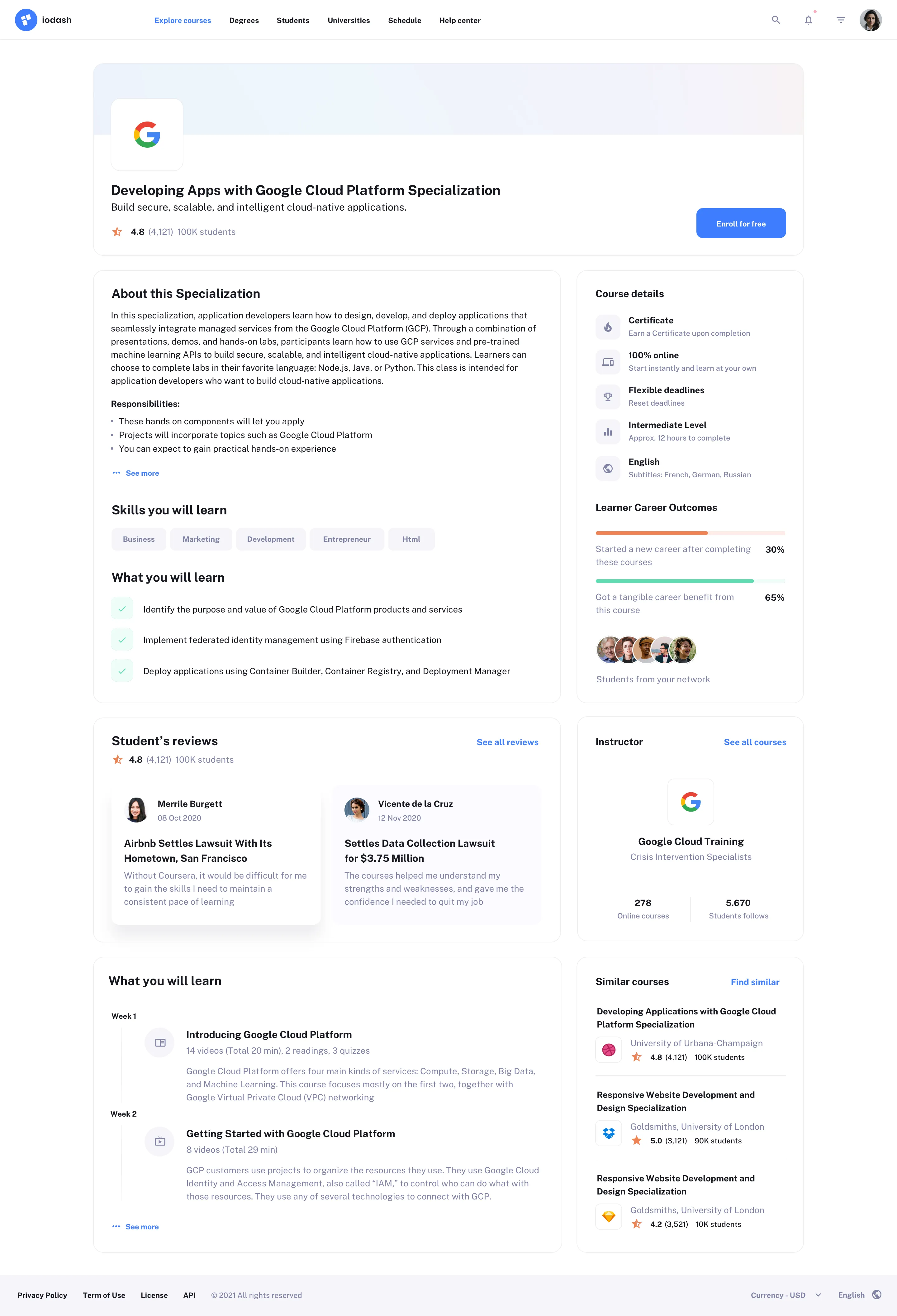 Course list UI design