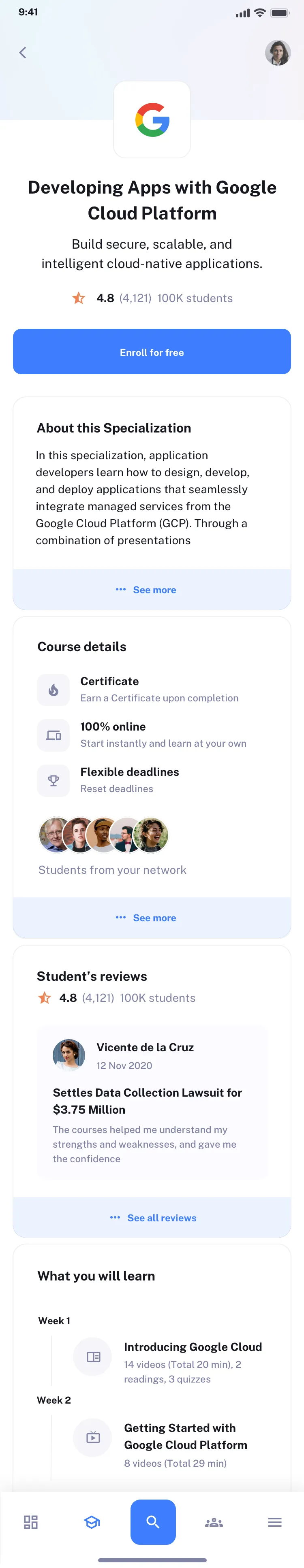 Mobile courses list design