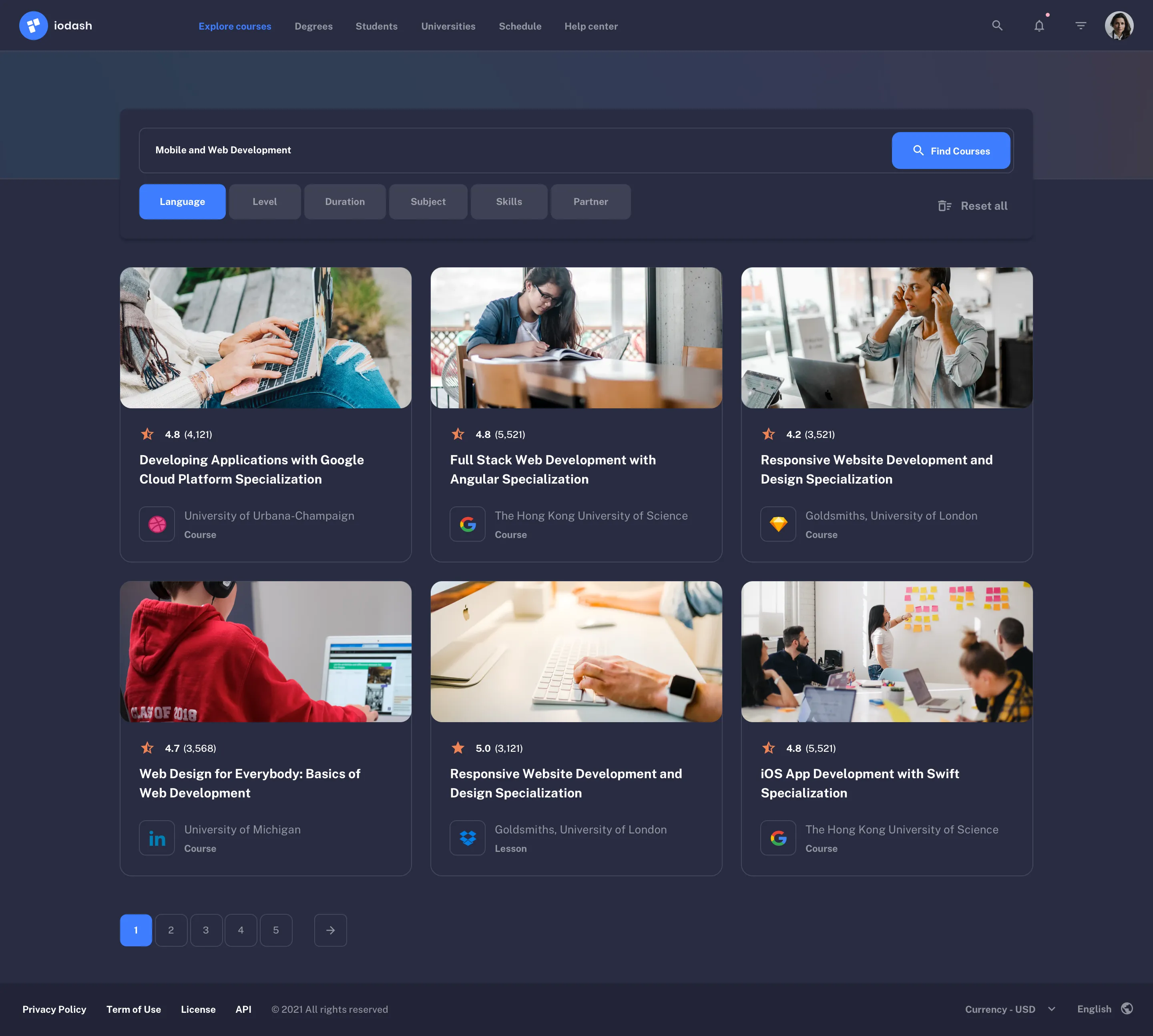 Web education app design