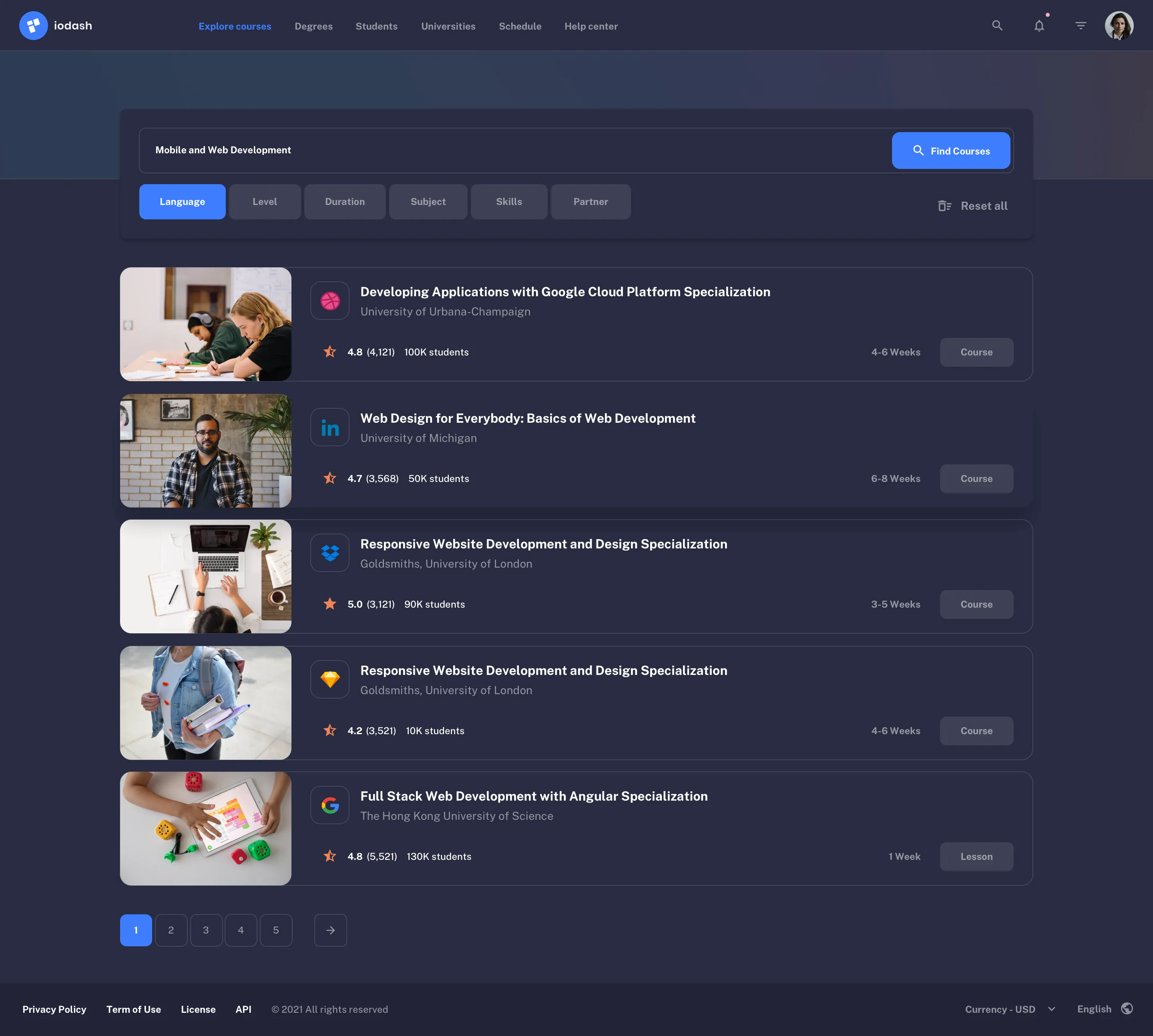 Course overview page design