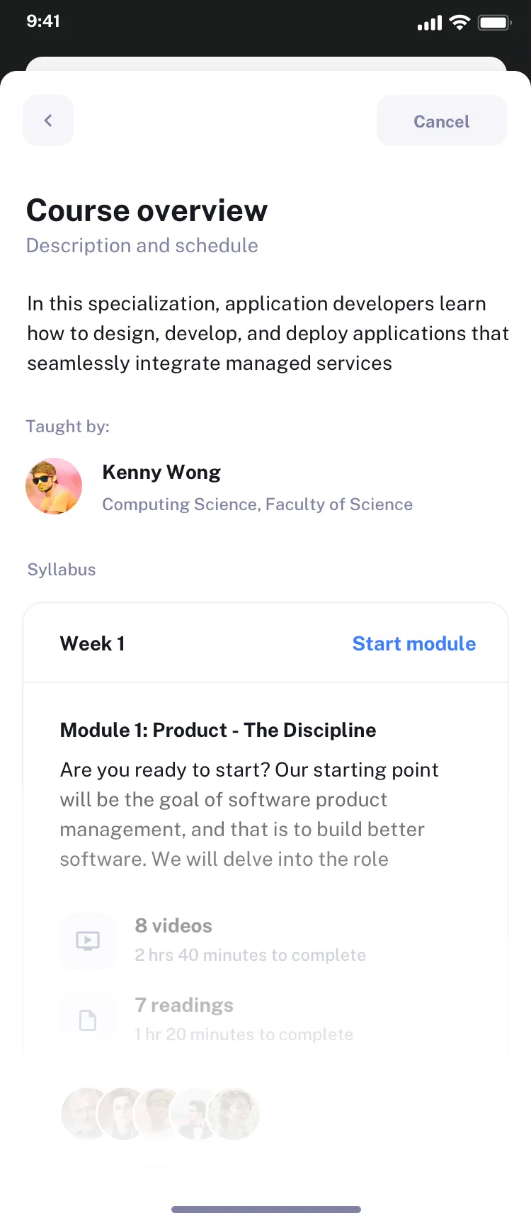 Mobile courses overview design