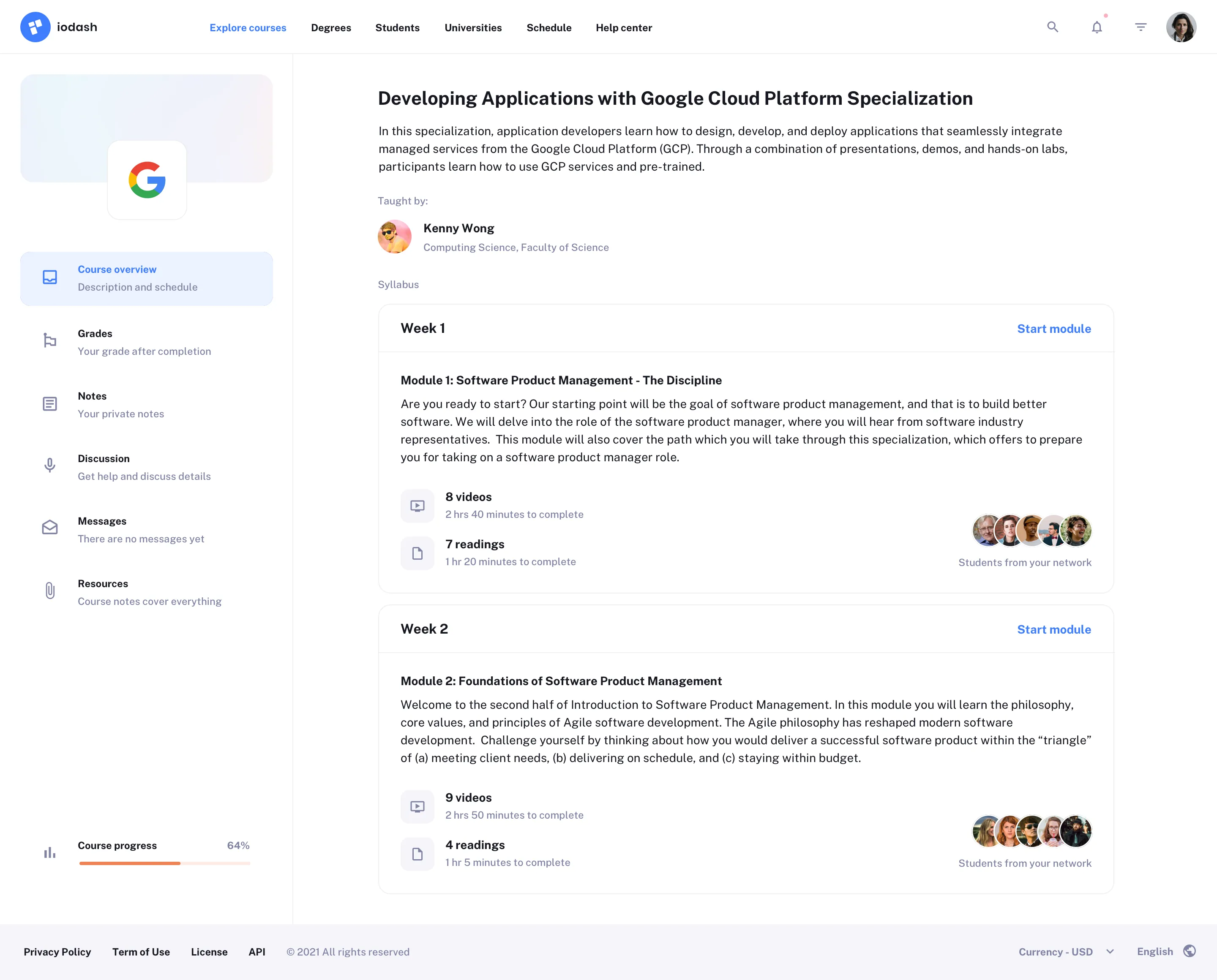 Course list UI design