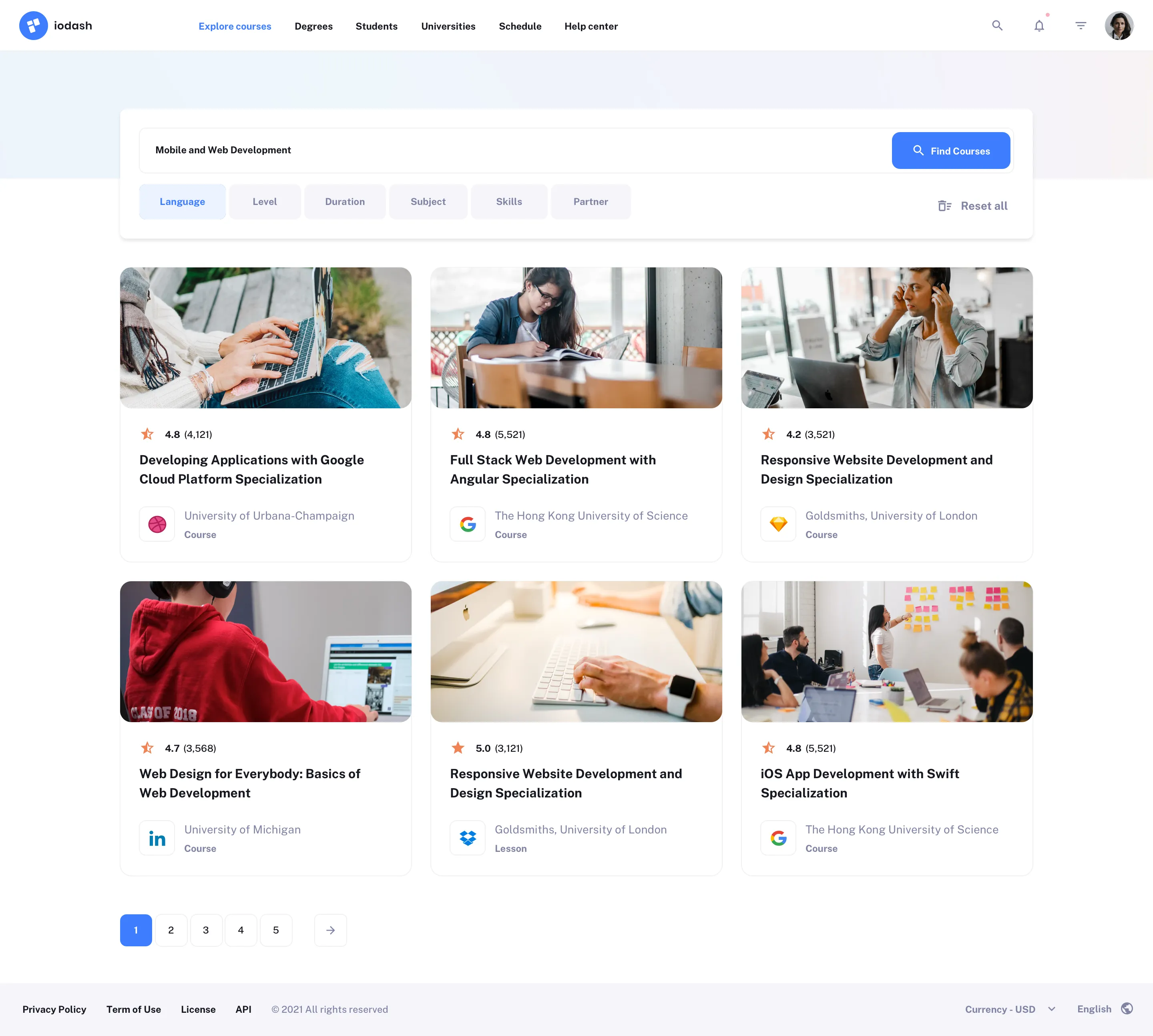 Course app UI design