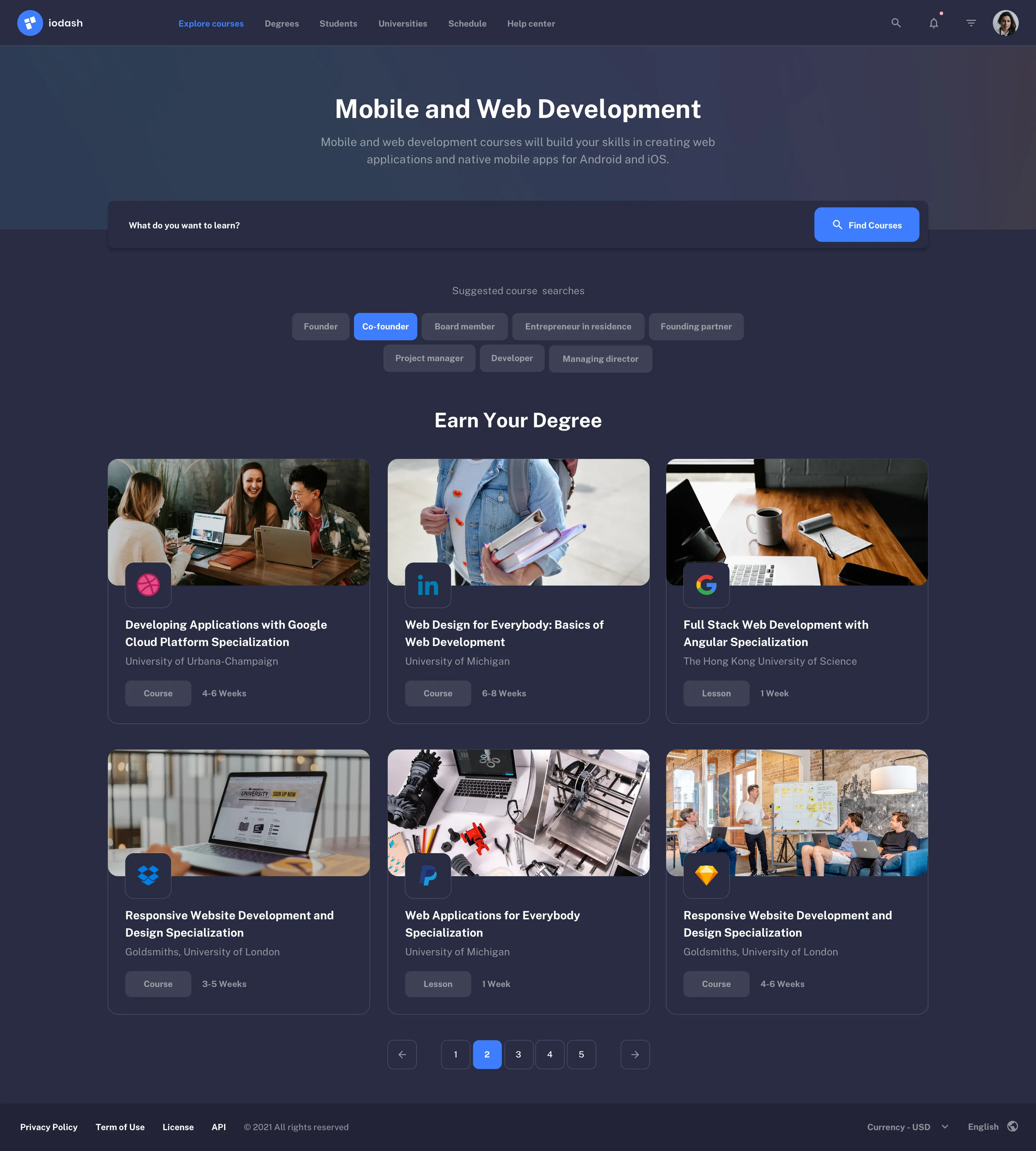 Course details pages design
